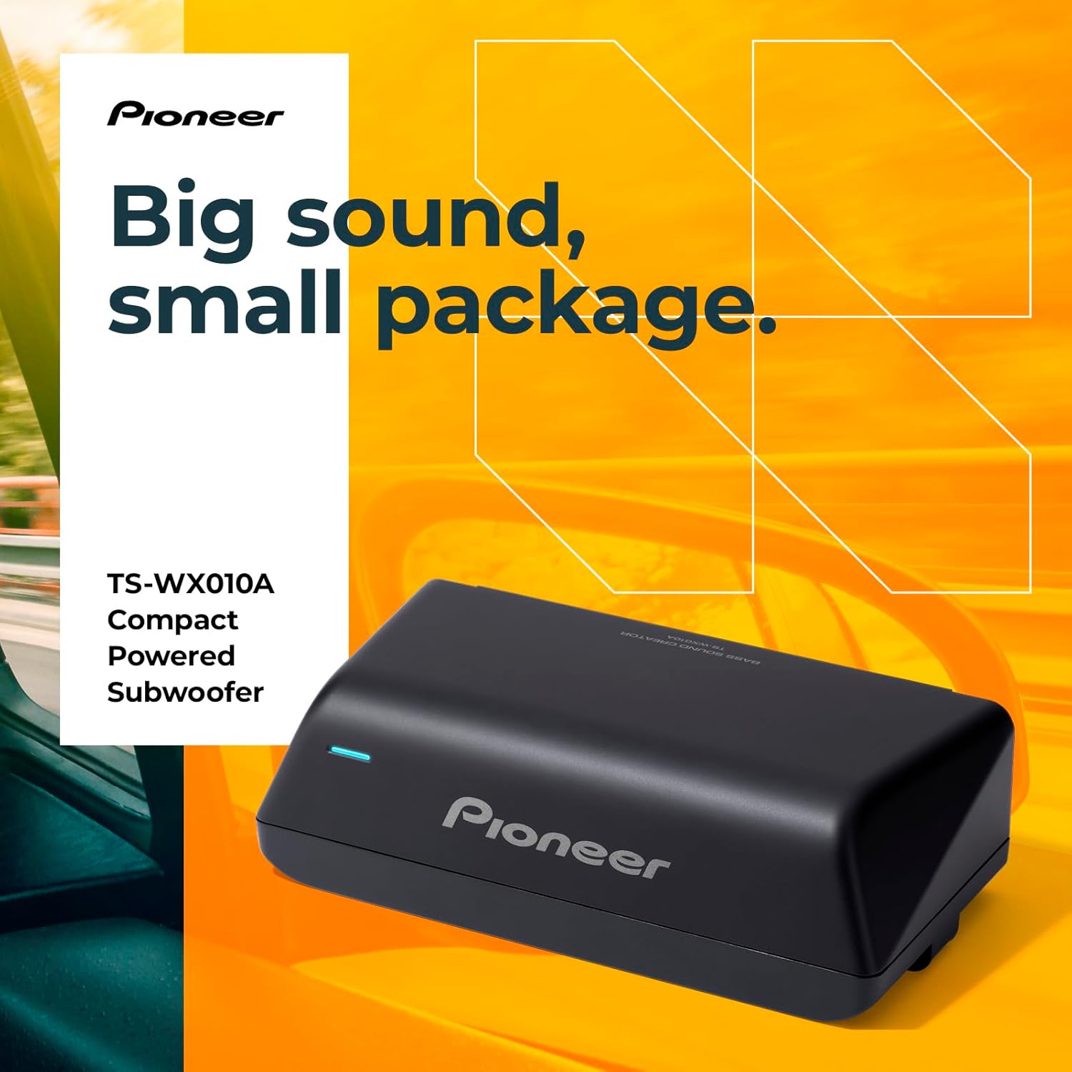 PIONEER TS-WX010A Under-Seat Subwoofer – 160W Max, Pre-Loaded, Built-in Amp for Easy Bass Upgrade, Enclosure Included, Amp Included, High-Level Input, Works with Most Factory or aftermarket radios