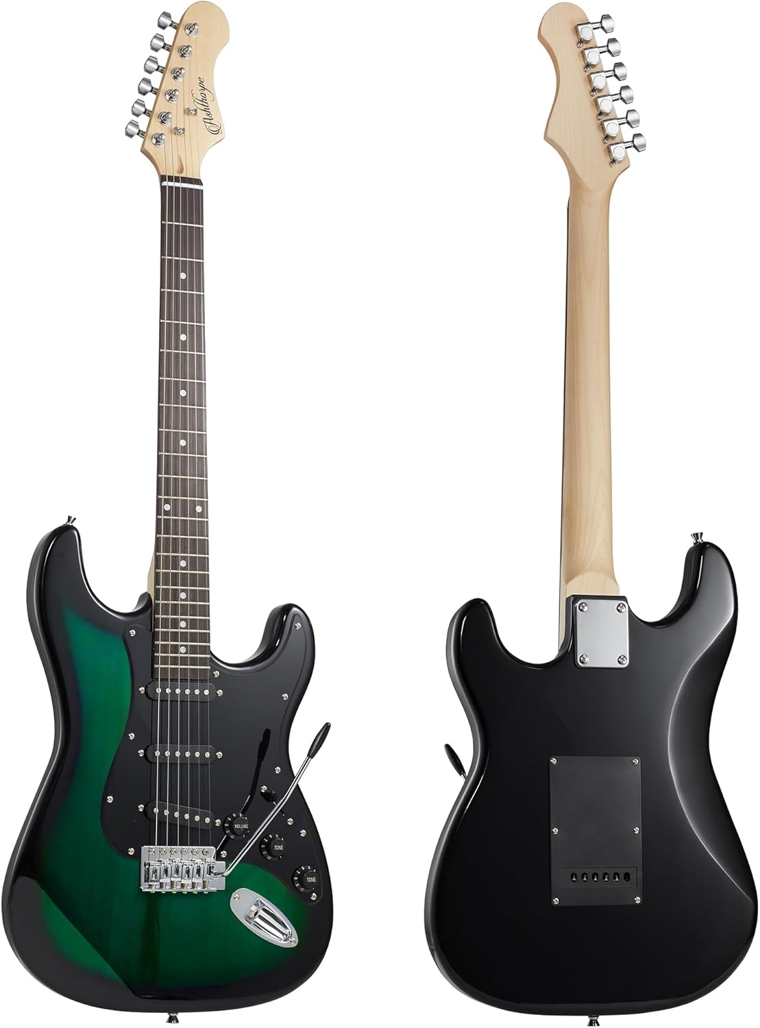 Ashthorpe 39-Inch Electric Guitar (Green-Black), Full-Size Guitar Kit with Padded Gig Bag, Tremolo Bar, Strap, Strings, Cable, Cloth, Picks