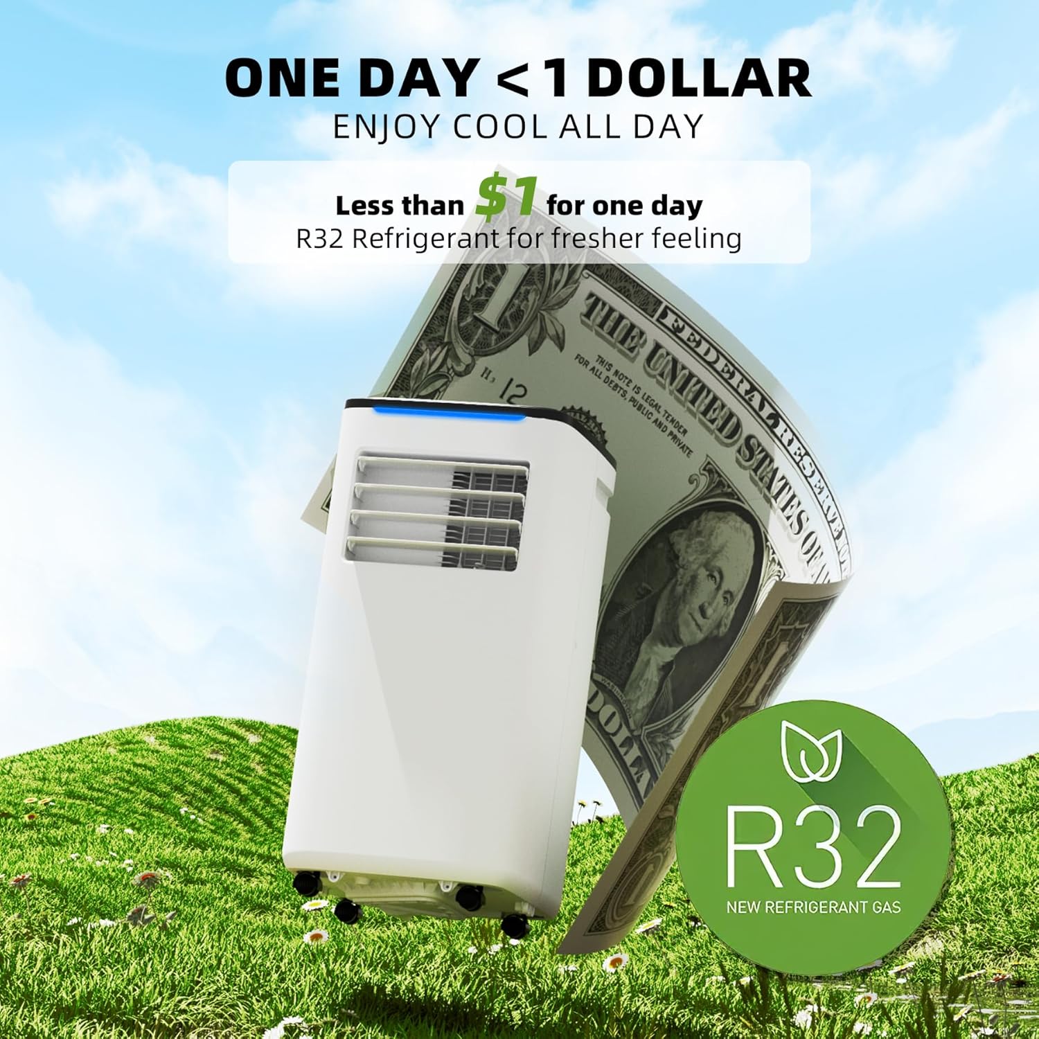 Portable Air Conditioner for Room up to 350 sq.ft, 10,000 BTU A/C Unit with Dehumidifier and Cooling Fan with 2 Speeds, 24-Hour Timer, Sleep Mode, Remote Control, Window Installation Kit