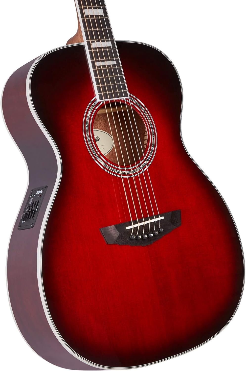 D'Angelico Electro Acoustic 6 String Guitar, Right, Trans Black Cherry Burst (DAPOMTBCBAPS)