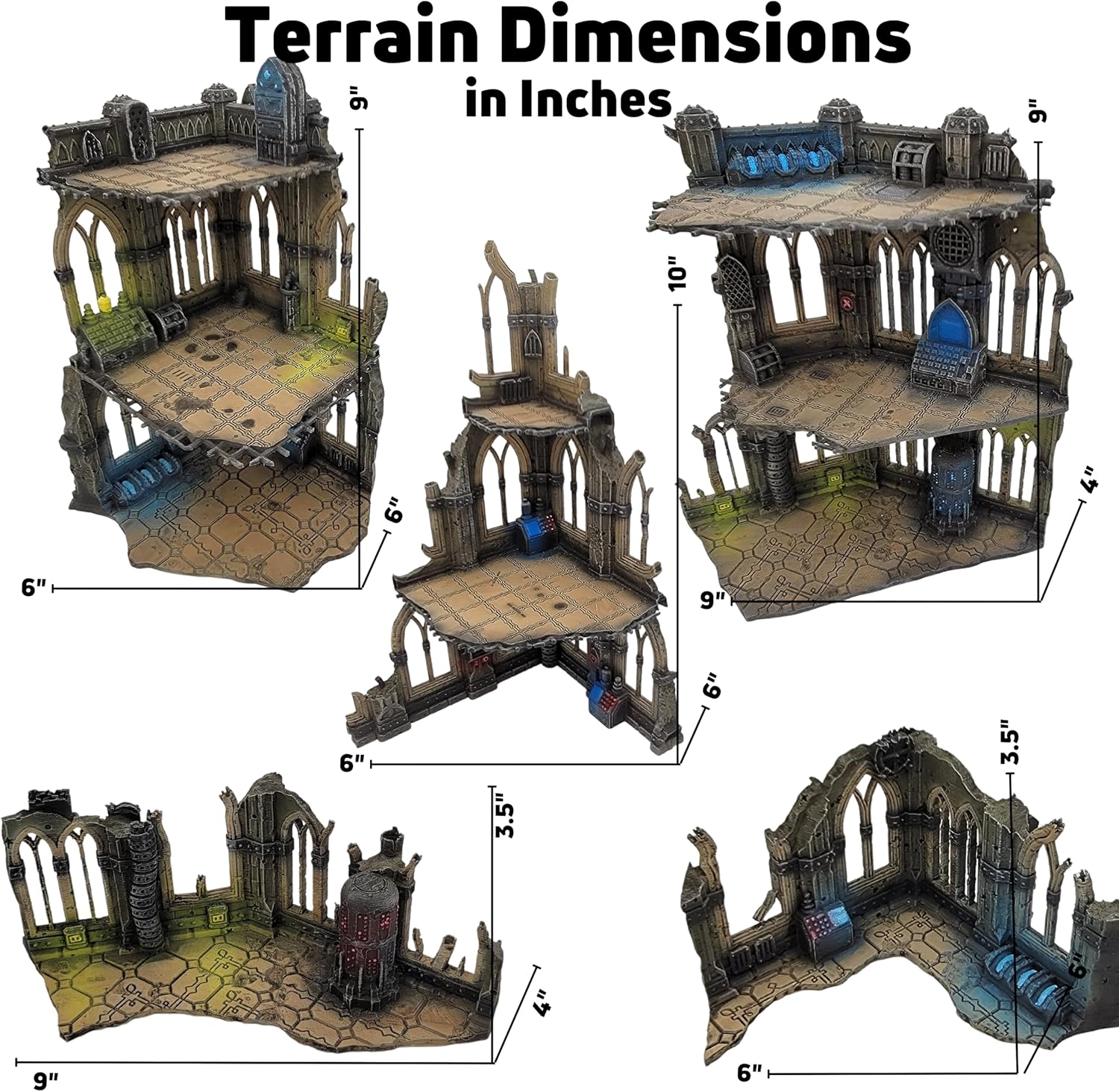 10th Edition 40k Tournament Terrain Set, 3dPrinted Wargame Terrain 28mm Scale Buildings in Ruins, Imperialis Sci fi Gothic Wargaming Scenery