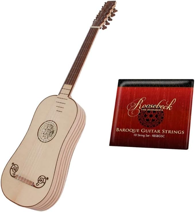 Includes: Roosebeck Baroque Acoustic Guitar 5-Course W/Gig Bag + Baroque Guitar String Set