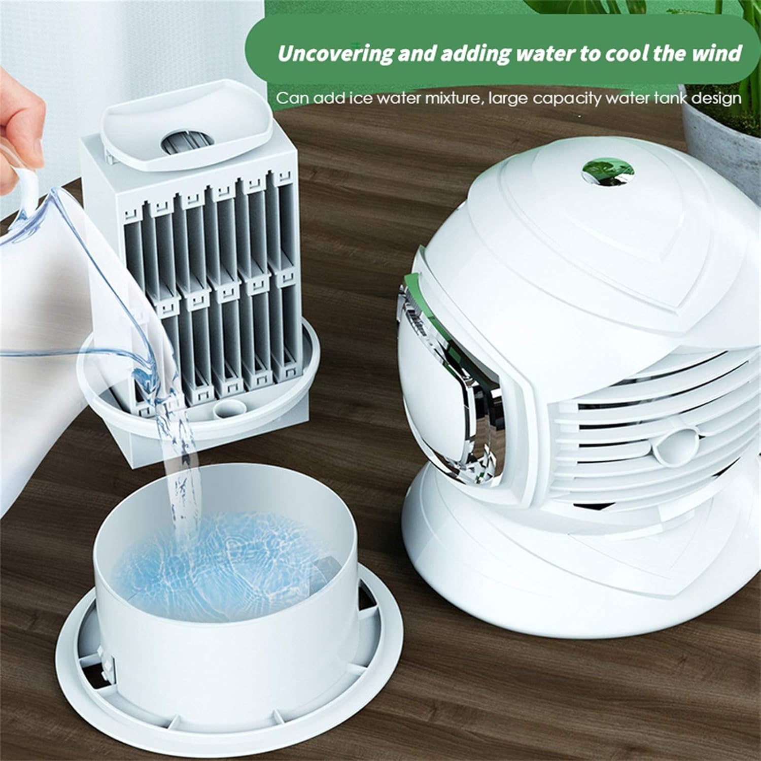 Portable Air Conditioner, Rechargeable Mini Personal Air Cooler Fan with 3 Speed Modes, USB Powered Humidifier, Auto Oscillation Desk Fan for Room Office (White)