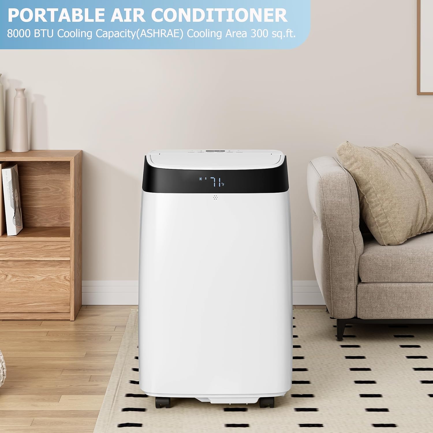 10000 BTU Portable Air Conditioner with 3-in-1 Cooling, Dehumidification, and Fan Modes,Cools up to 450 Sq. Ft., Includes Remote Control,LED Display,24-Hour Timer,and Window Mounting Kit