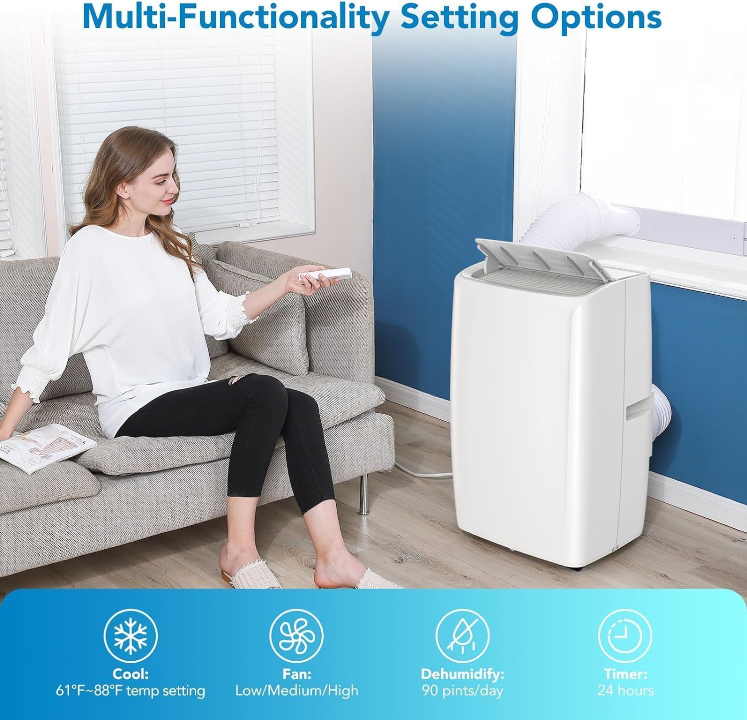 Portable Air Conditioners, 14000 BTU Energy Efficient AC Unit with Remote, 4-In-1 Cooling/Dehumidifier/Fan/Sleep Mode, Rapid Cooling for Spaces Up to 750 Sq.Ft for Bedroom and Office, Grey