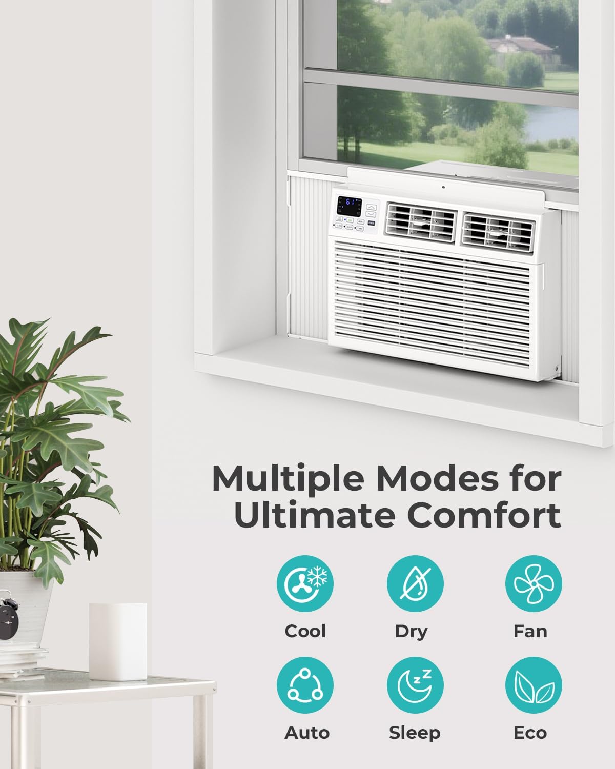 Window AC Unit, 10000 BTU Window Air Conditioner, Cool Rooms up to 450 Sq.Ft., 6-in-1 Modes,24H Timer, Energy Saving, Remote Control, Perfect for Bedroom, Apartment, Living Room, Office