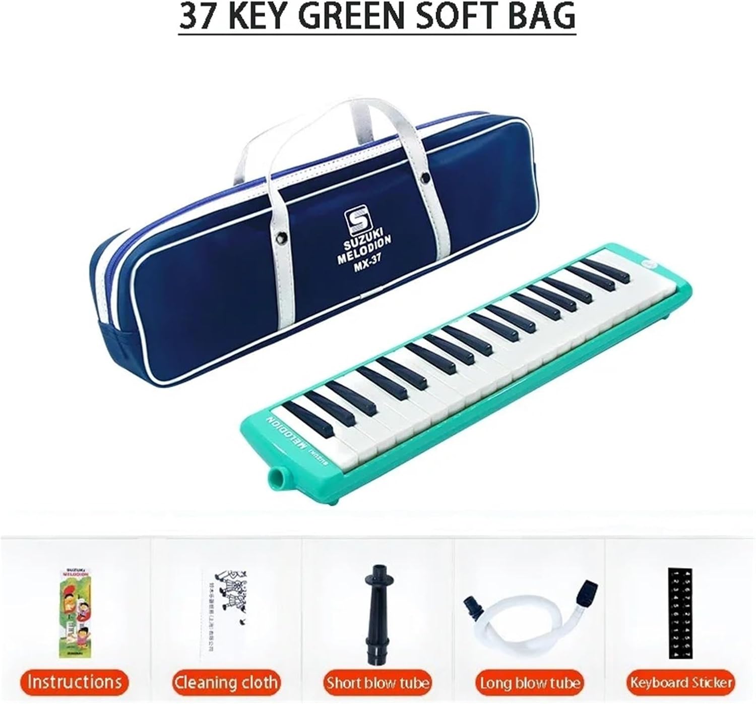 Melodica Children's Melodica 37 Keys Student 32 Keys Beginner Portable Musical Keyboard Mouth Piece Kids Piano(37 Key Green)