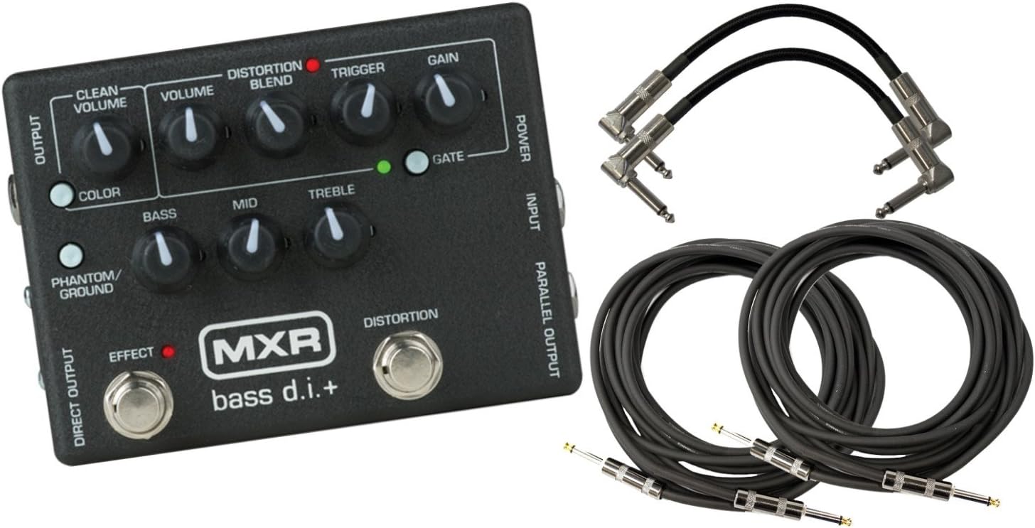 MXR M80 Bass D.I.+ Bass Guitar Preamp Distortion Pedal with Footswitchable Distortion Channel, Noise Gate and XLR Direct Out with 2 Path Cable and 2 Instrument Cable