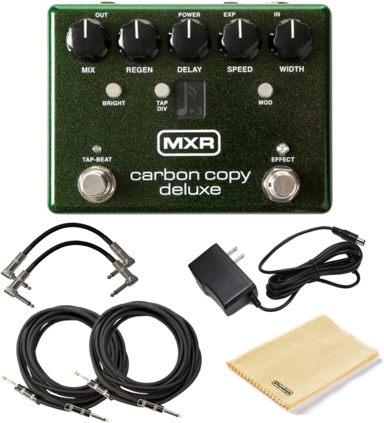 MXR M292 Carbon Copy Deluxe Analog Delay Pedal Bundle w/4 Cables, 9V Power Supply, and Dunlop Polishing Cloth