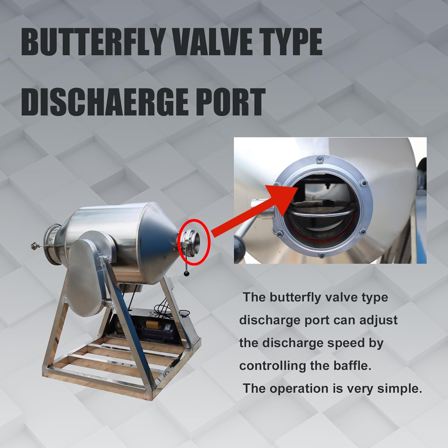 60L Dry Powder Mixer 360° Rotating Blender Mixing Machine for Metal Metallurgy Abrasive 304 Stainless Steel Drum Powder Mixer Blender 110V 3KW