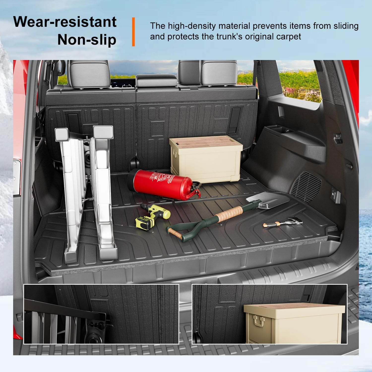 powoq Cargo Mat Compatible with 2024-2026 Toyota Land Cruiser Trunk Mat Lexus GX550 Overtrail Cargo Liner TPE Backrest Trunk Liner Replacement for 2024-2026 Toyota Land Cruiser Accessories