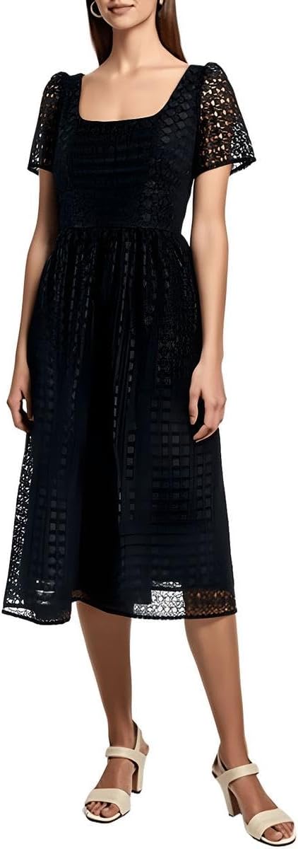 Anne Klein Women's Square Neck Midi with Puff Sleeves