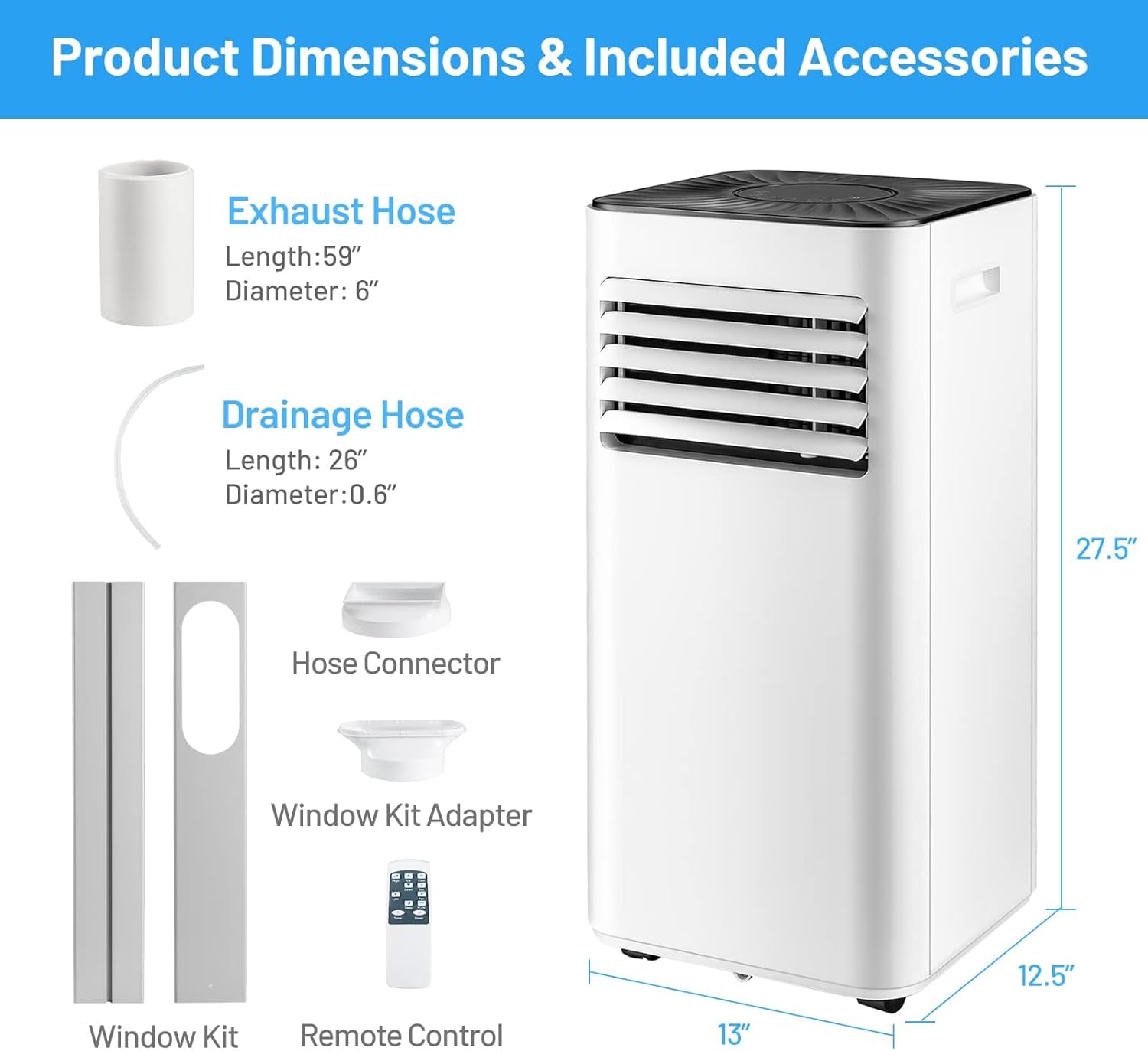 DORTALA Portable Air Conditioner 10000 BTU, 3-in-1 AC Unit with Dehumidifier, Fan Modes, 24H Timer, Remote Control, Window Kit, Quiet AC Unit Cools Rooms to 350 Sq.Ft