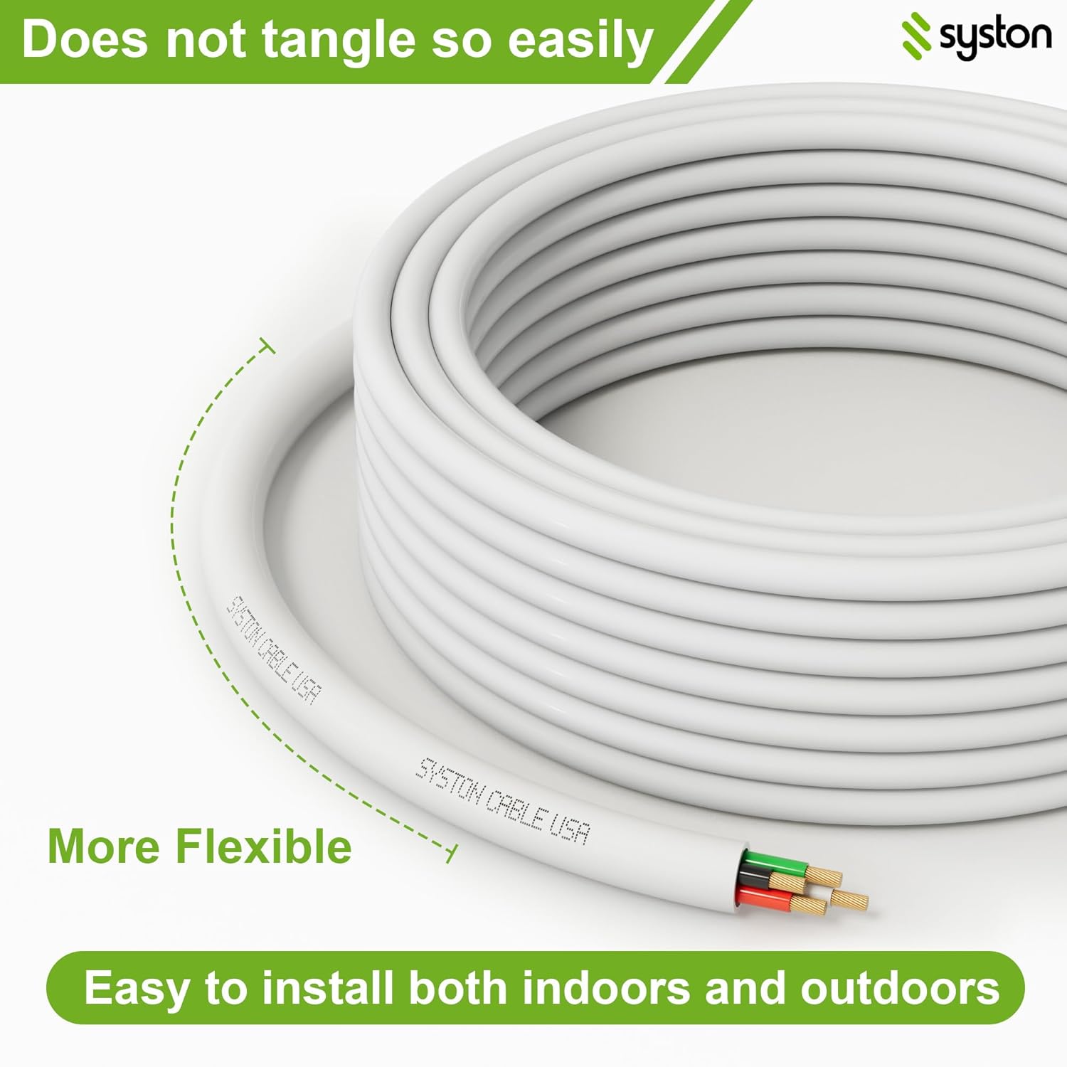 SYSTON 16/4 Speaker Audio Cable Wire Bulk, 16AWG 4C Strand OFC - Oxygen Free Copper Conductors, CMR Riser-Rated Indoor/Outdoor UV Resistant RoHS Compliant for Home Theater Car Speakers, White 100 FT