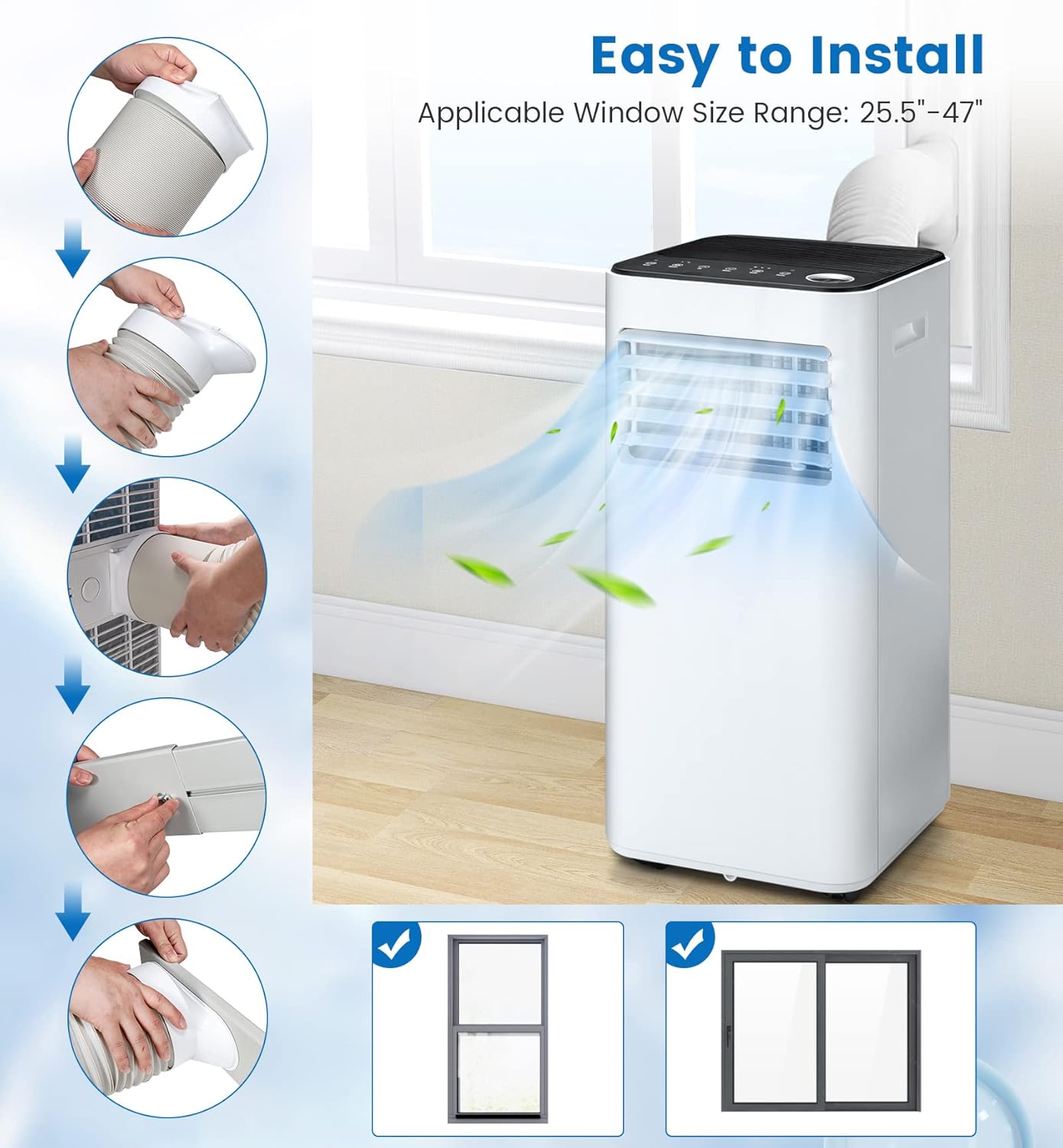 PETSITE 10000 BTU Portable Air Conditioner, 3-in-1 Multi-Functional AC Cooling Unit with Remote Control, Dehumidifier, Window Kit Included, Stand up Air Conditioner Cools Rooms up to 350 Sq.Ft