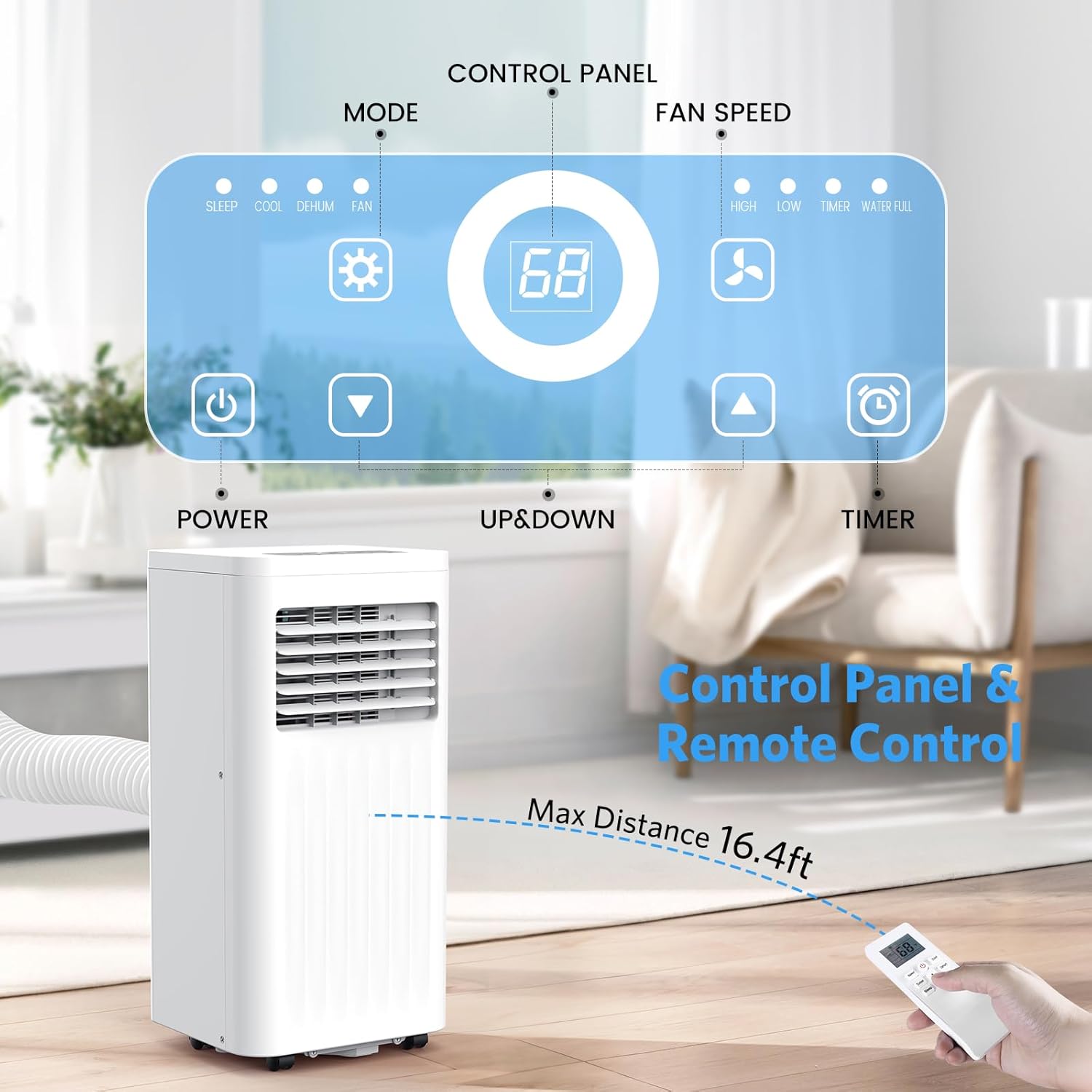 10000 BTUs Portable Air Conditioners with cooling/dehumidification/fan/sleep mode,4-IN-1 Portable AC with 24H Timer & Remote Control & Window Kit
