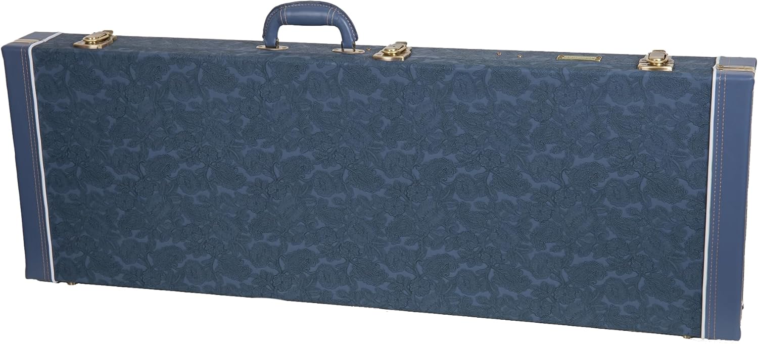 Crossrock Relief Series Electric Guitar Case for Strat & Tele | Carved Smoke Blue Finish, Monochrome Blue Velvet Interior, Lock (CRW630ESB)