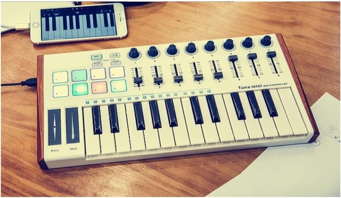 25-Key MIDI Keyboard Controller with Velocity-Sensitive Keys & Customizable Pads, Portable Music Production Tool Applicable to Ableton FL Studio Logic Pro