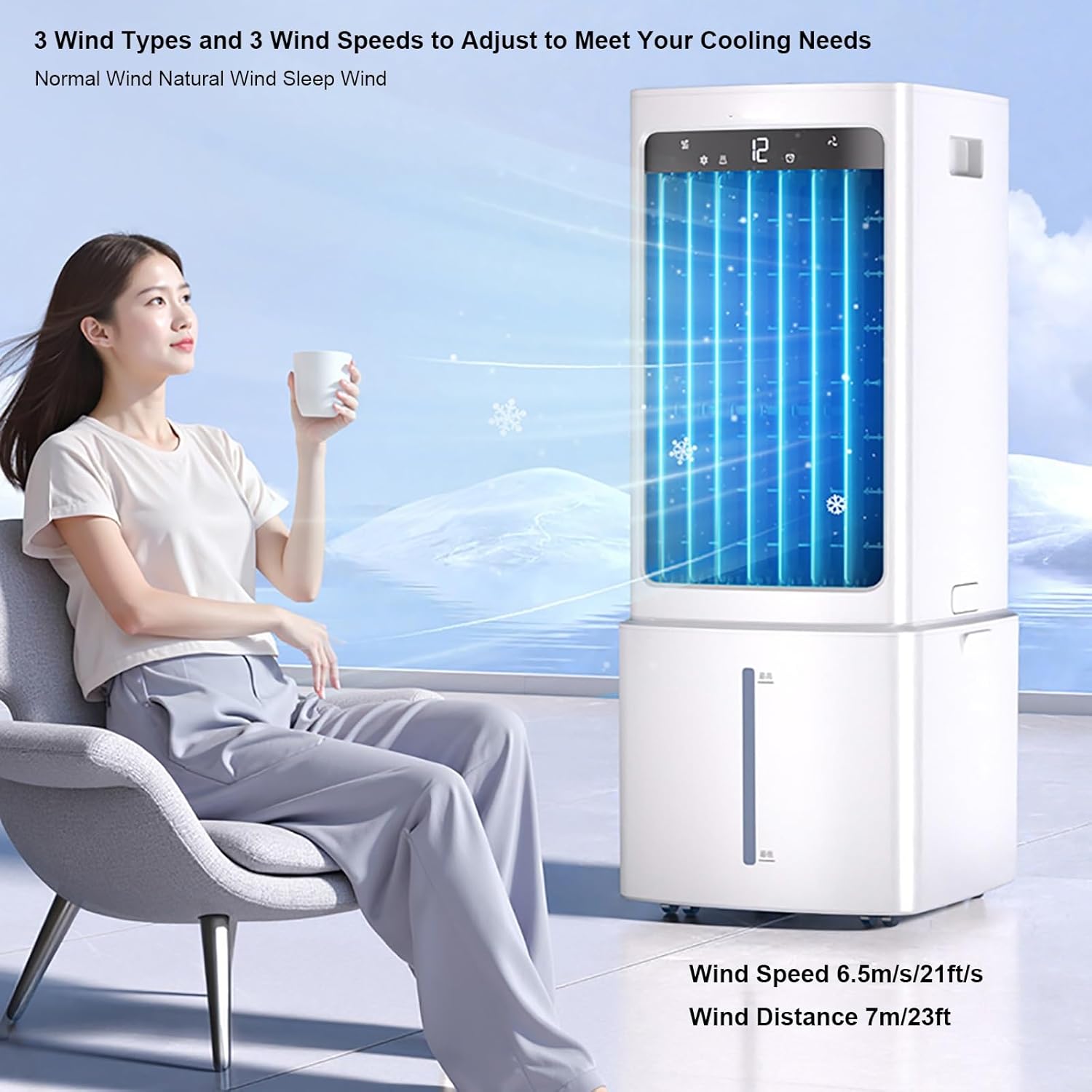 3-In-1 Swamp Cooler Fan, Evaporative Air Cooler With Display & Remote, Portable Air Conditioners with 2.4 Gal Tank, 4 Ice Packs, 3 Speeds, 3 Modes, 12H Timer For Bedroom