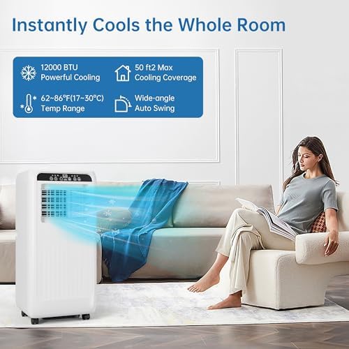 8000 BTU Portable Air Conditioner, Cools Up to 350 Sq. Ft, 3-In-1 Room Air Conditioner With Dehumidifier & Fan, Sleep Mode, Easy Install Kit for Home