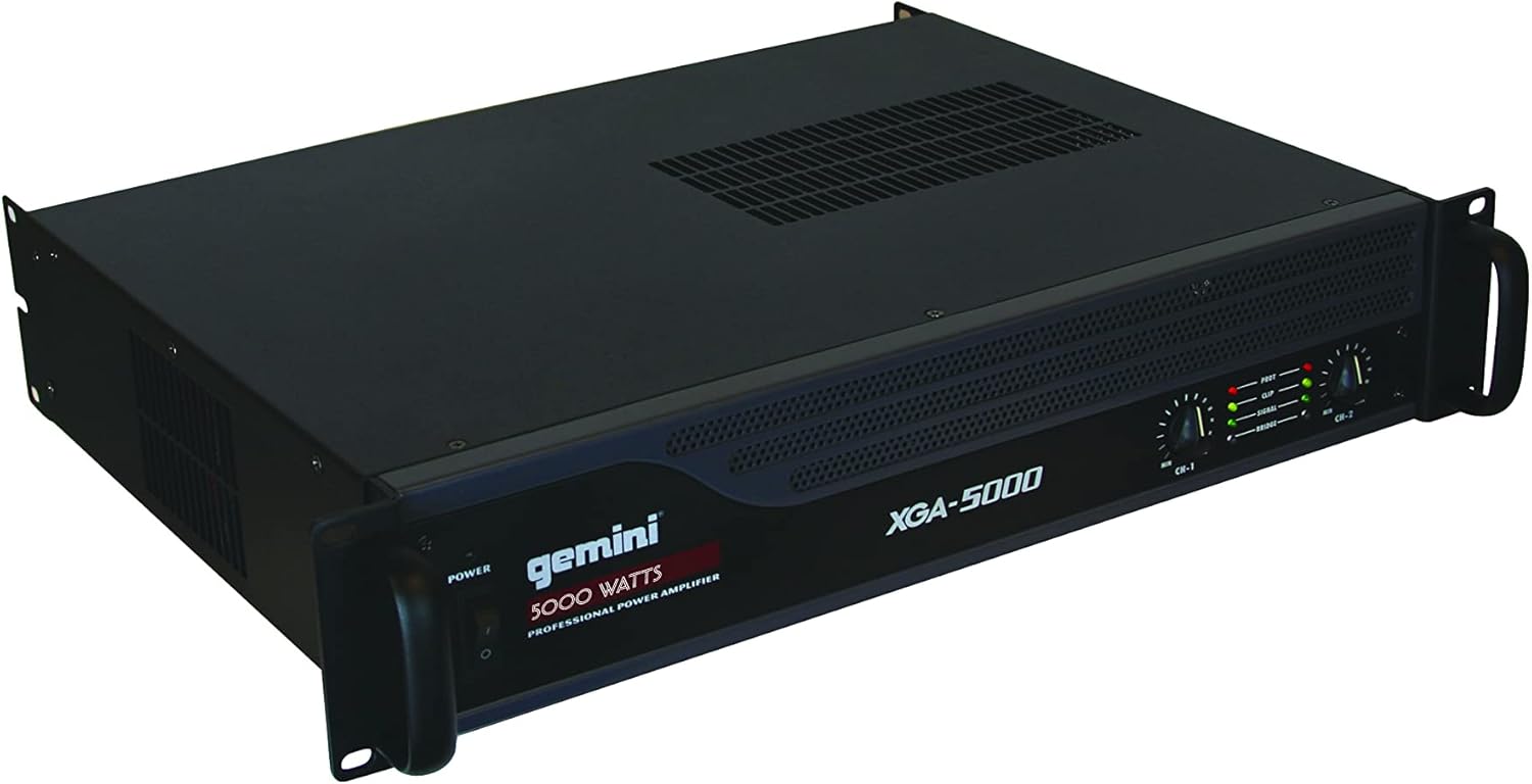 Gemini Professional 5000W 2-Channel Power Amplifier – High-Powered DJ & PA Audio Amp with XLR/RCA Inputs, Bridge Mode, Built-in Protection & Cooling for Live Sound & Installations (XGA-5000)