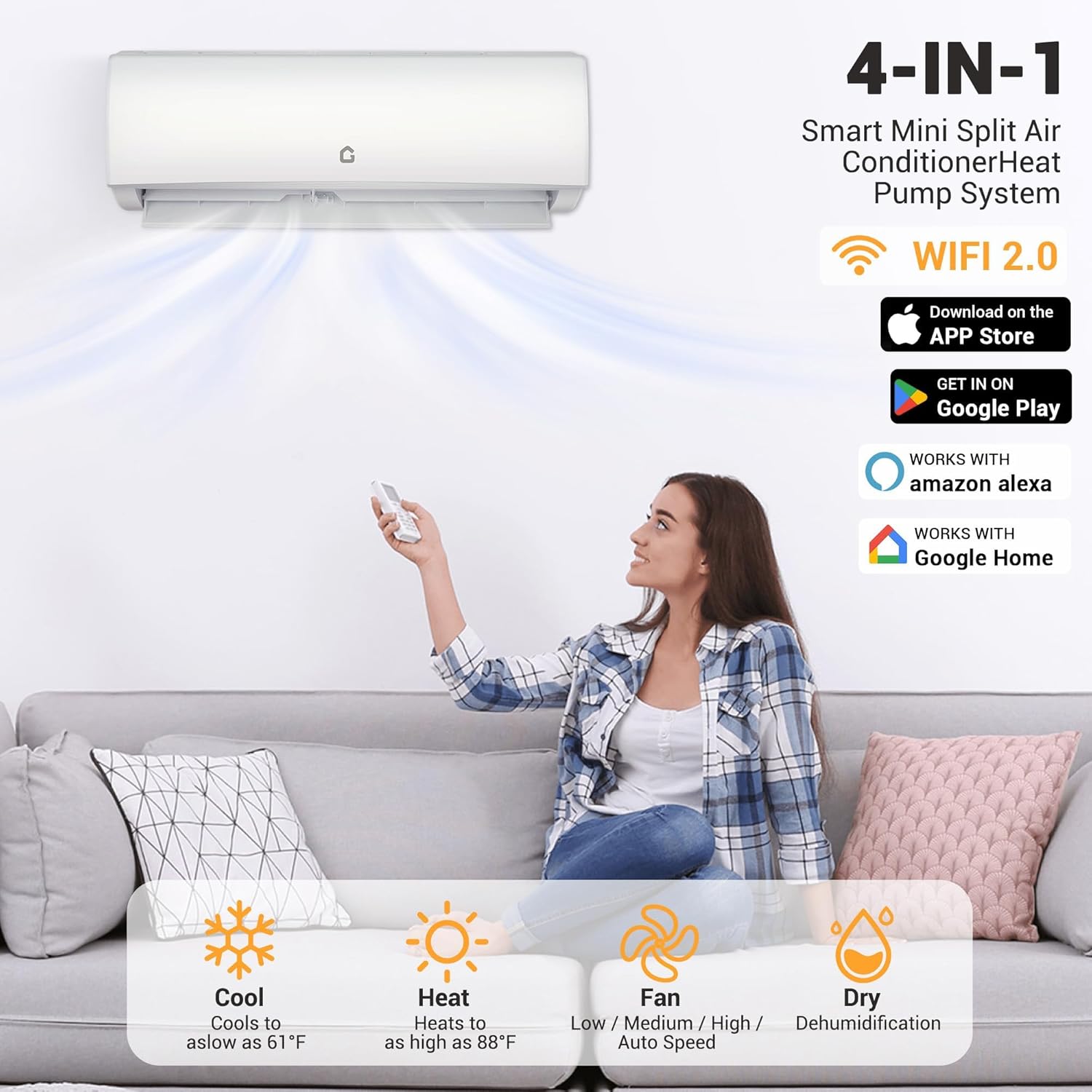 9000 BTU Mini Split AC & Heat Pump, 20 SEER2, 230v, Ductless Inverter Air Conditioner, WiFi Pre-Charged, Ultra Quiet, App & Voice Control, for 450 Sq.Ft. with Install Kit