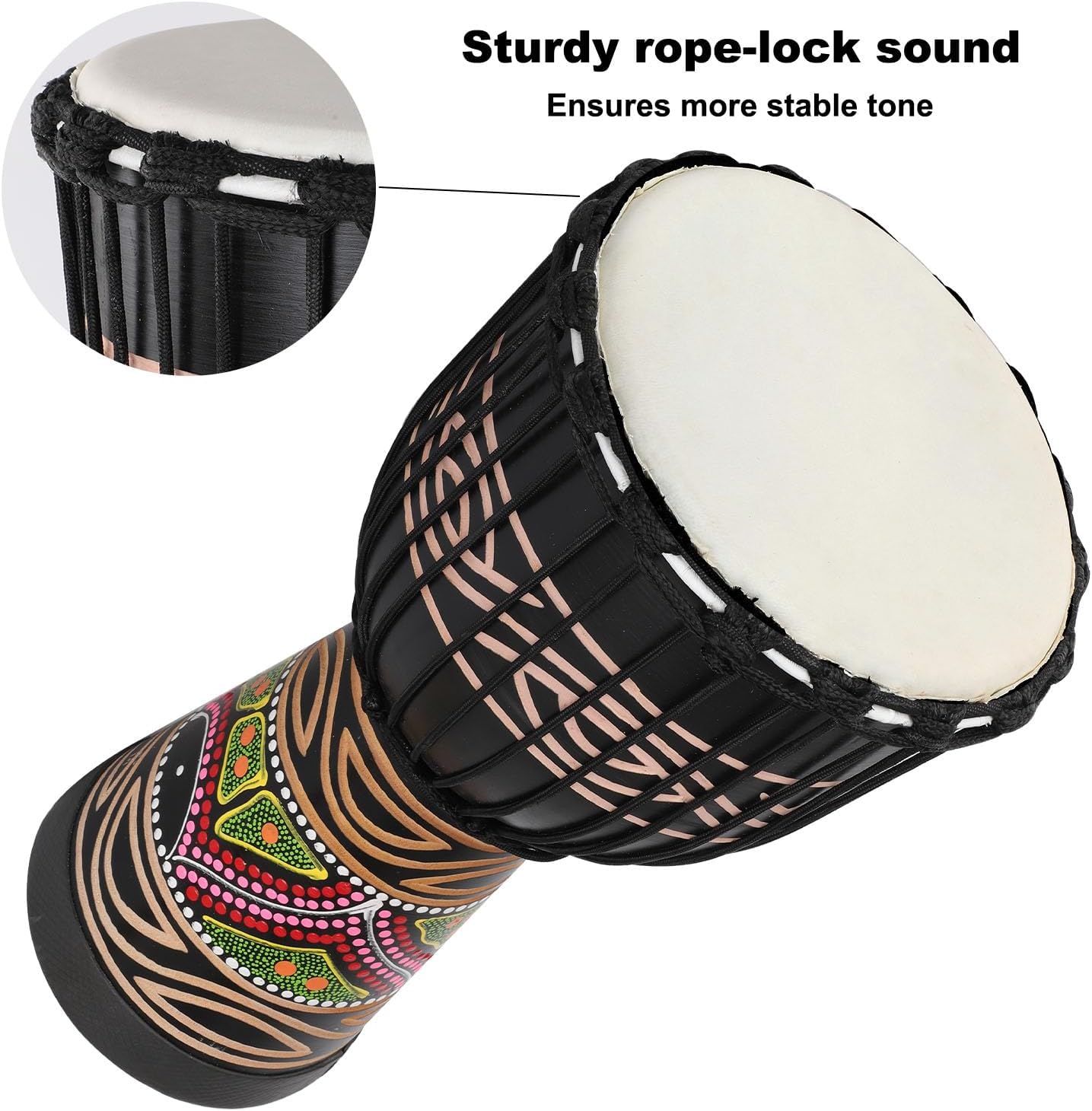 Djembe Drum for Adults,African Drum 10'' x 20'' Mahogany Goatskin Drumhead Hand Drums for Beginners (Black)