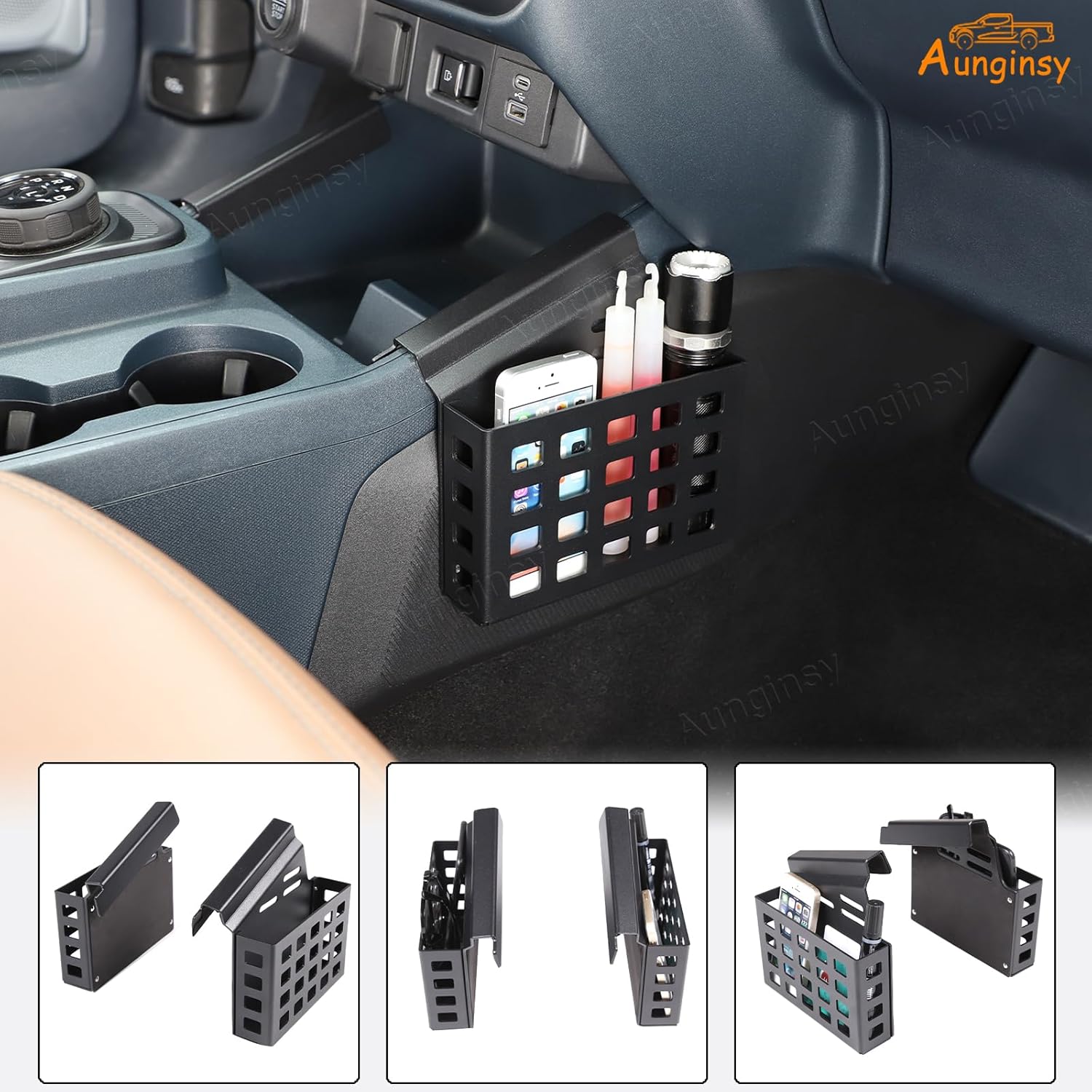 Aunginsy Car Center Console Side Gear Shift Storage Box Basket Compatible with Ford Maverick 2022-2025 Car Center Console Organizer Tray Side Gear Shift Armrest Storage Box Basket Interior Accessories