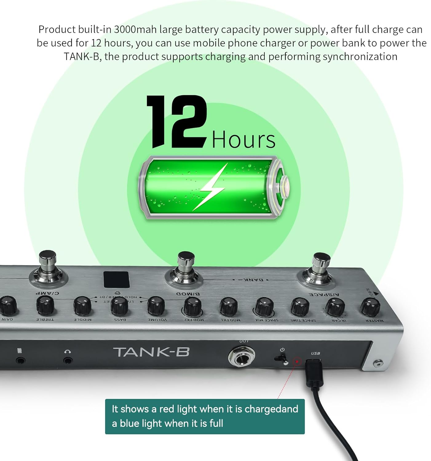 Guitar Pedal Multi Effects Bass with 36 Editable Presets, Chorus, Amp, Delay, Reverb, MOD, IR CAB, Music Recording, Tuner, Built-in Battery, BT Connection Digital Electric Bass Effector Bluetooth