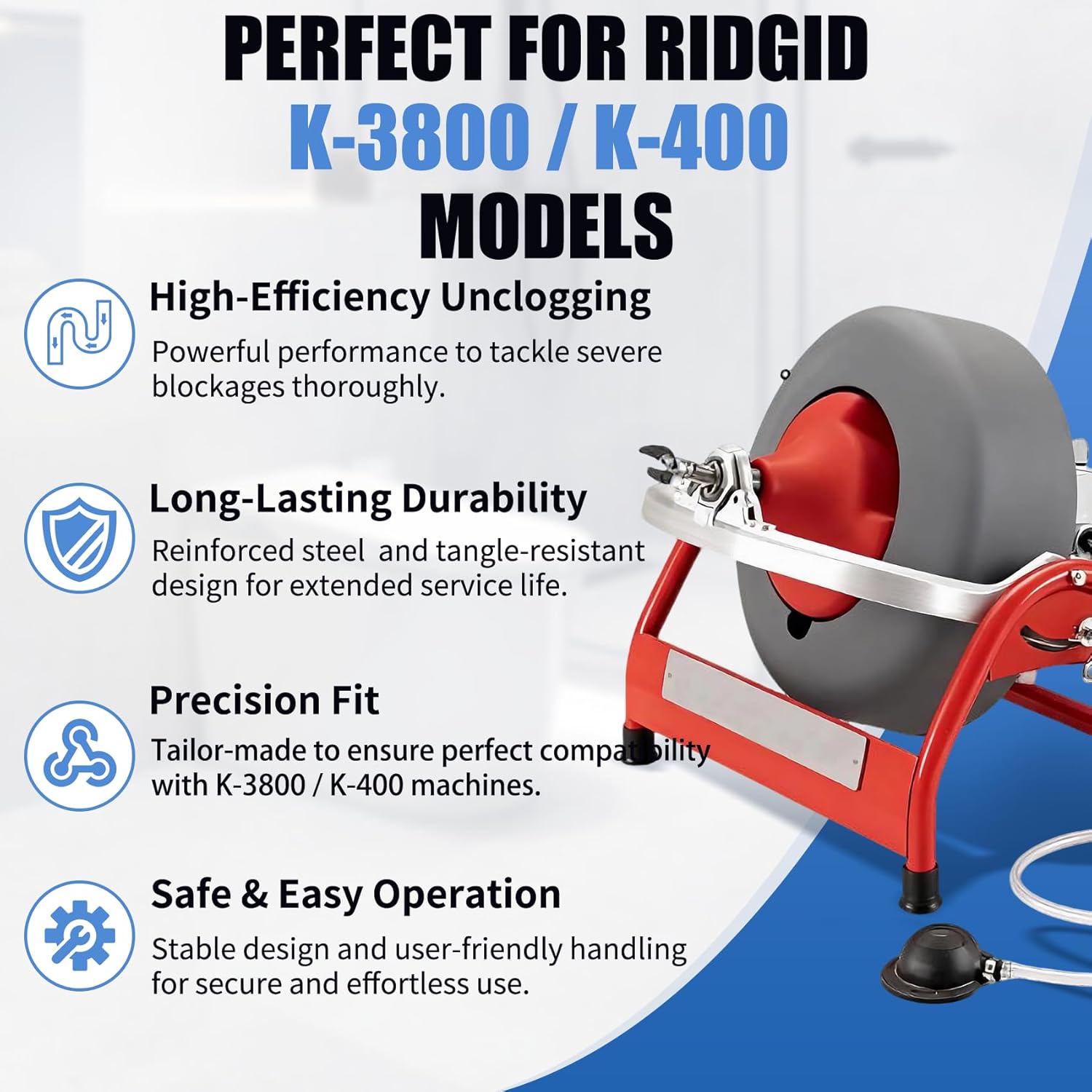 Upgraded 87597 1/2-Inch x 75-Feet C-45IW Solid Core Cable, Compatible with RIDGID K-3800, K-400 & More, Inner Core Cable for Home Drain, Drain Cleaning Equipment, Steel Pipe Snake for Drain Cleaning