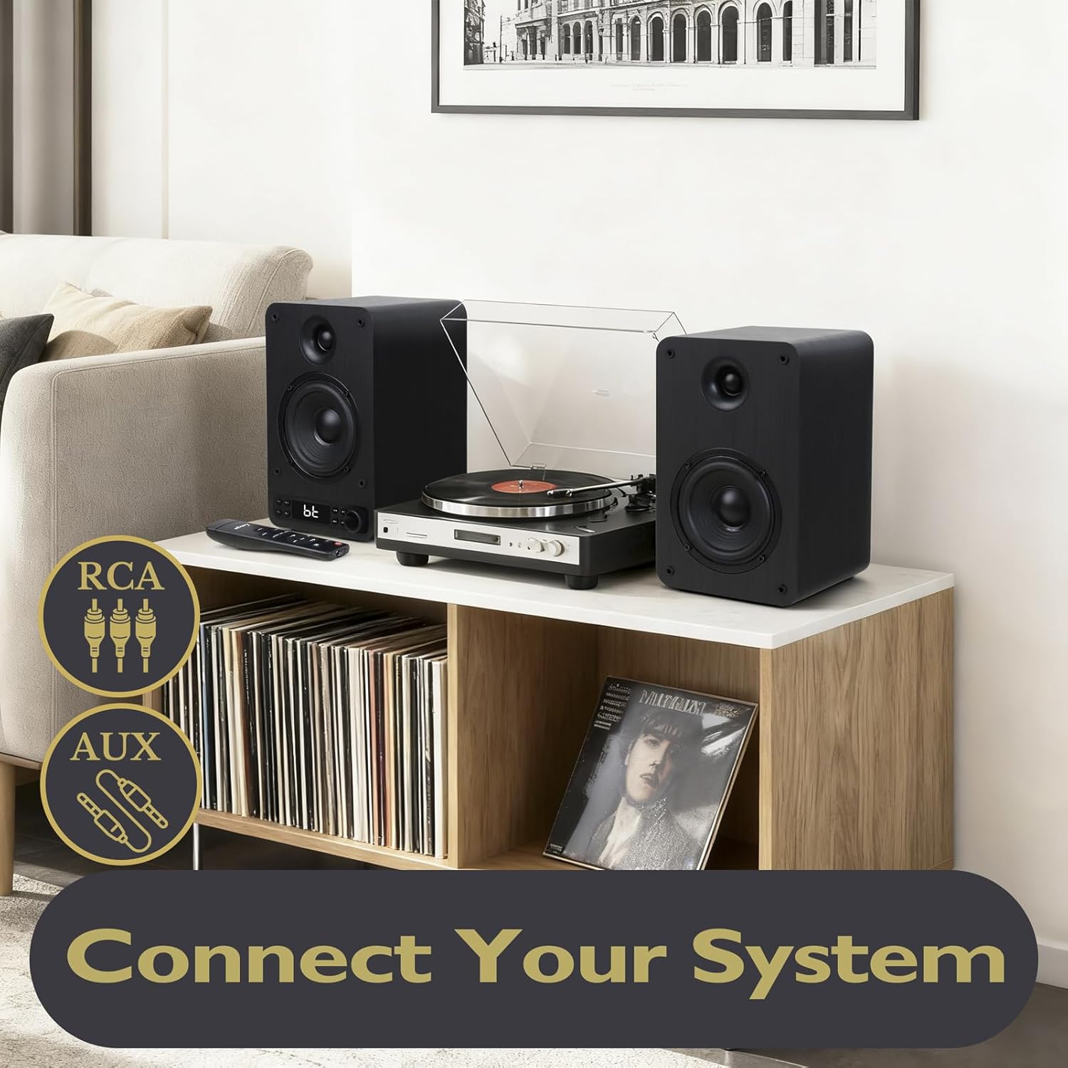 LEMEGA Active Bookshelf Speakers 40W RMS, Powered Stereo Speakers with 4