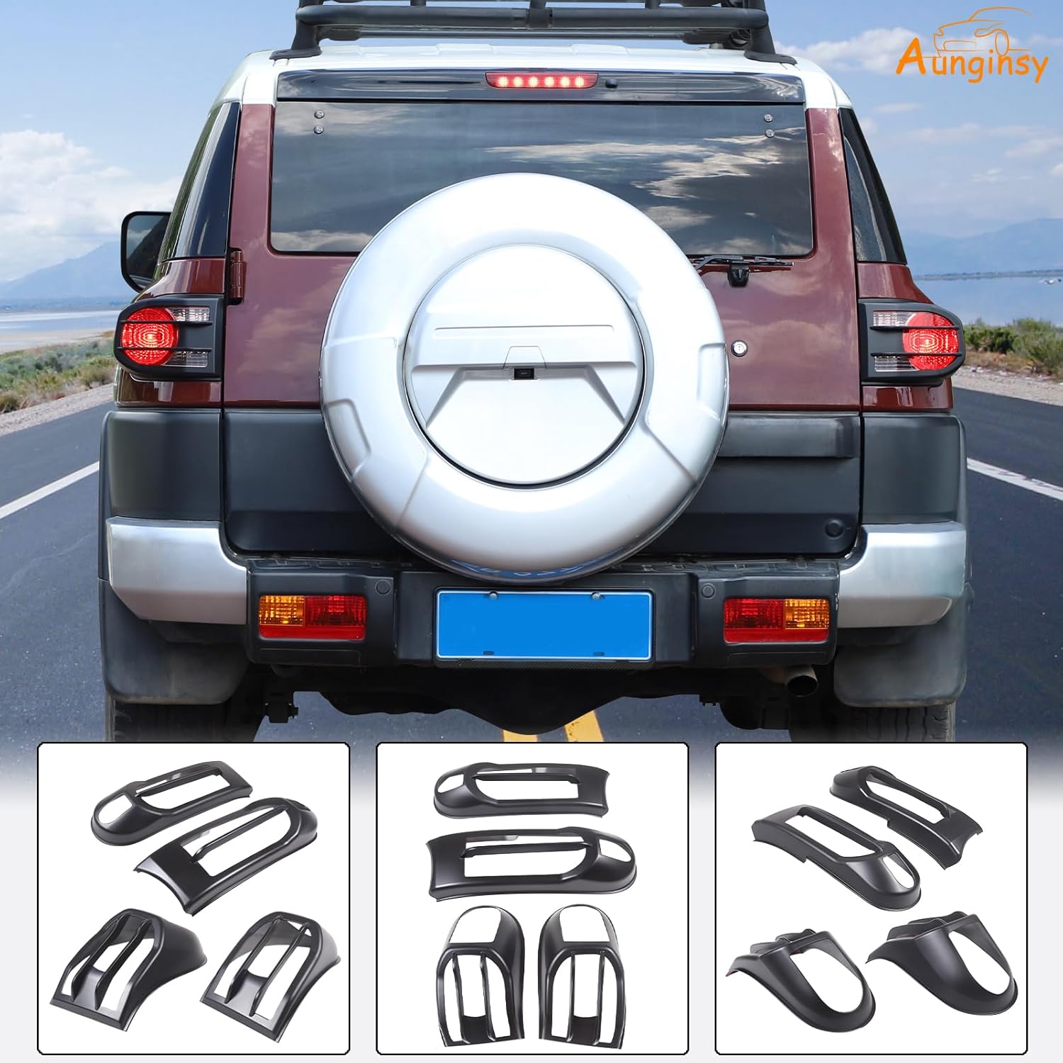 Aunginsy Front Lights & Tail Lights Guard Cover Fit Toyot@a FJ Cruiser 2007-2024 Car Front Fog Light Lamp Cover Tail Light Lamp Cover Decorative Guard Frame Bezels Protection ABS Exterior Accessories