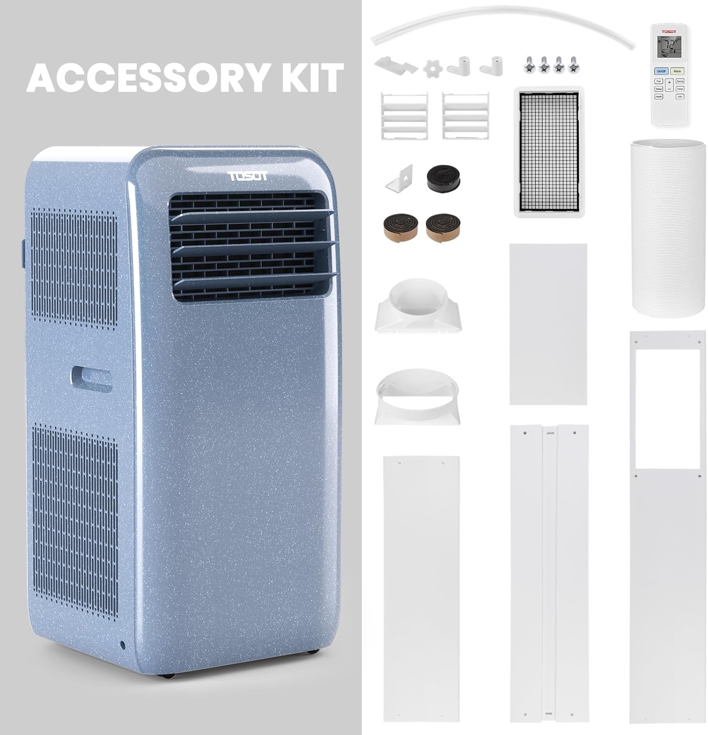 TOSOT 11,500 BTU (8,000 BTU SACC) Portable Air Conditioner WiFi Control, 3-in-1 Portable AC, Dehumidifier, Fan for Large Rooms Up to 400 sq ft, Easy Installation, AOMI Series, Steel Blue