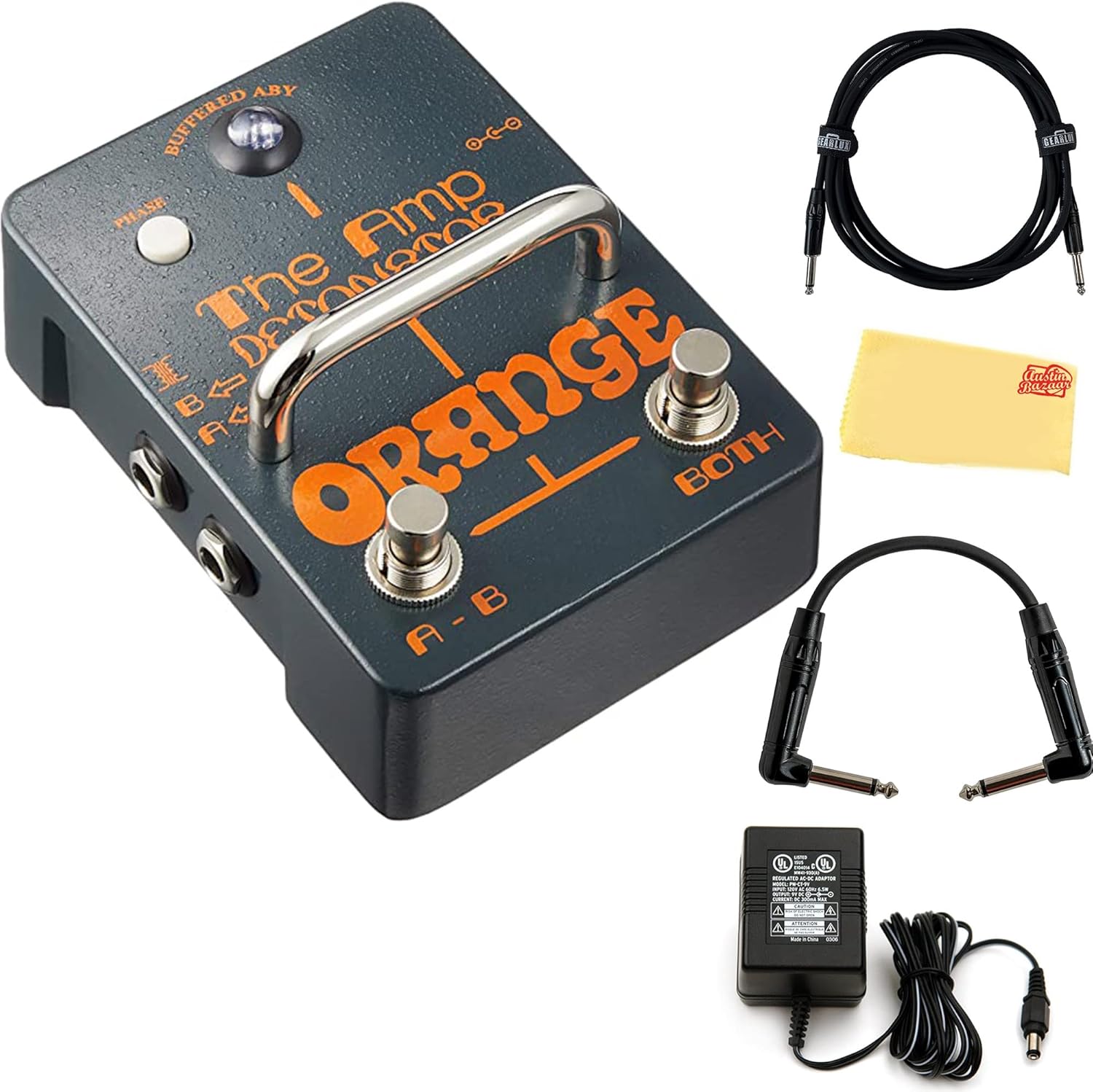 Orange Amp-Detonator Boost EQ Guitar Effects Pedal - Bundle with Instrument Cable, Patch Cable, and Austin Bazaar Polishing Cloth