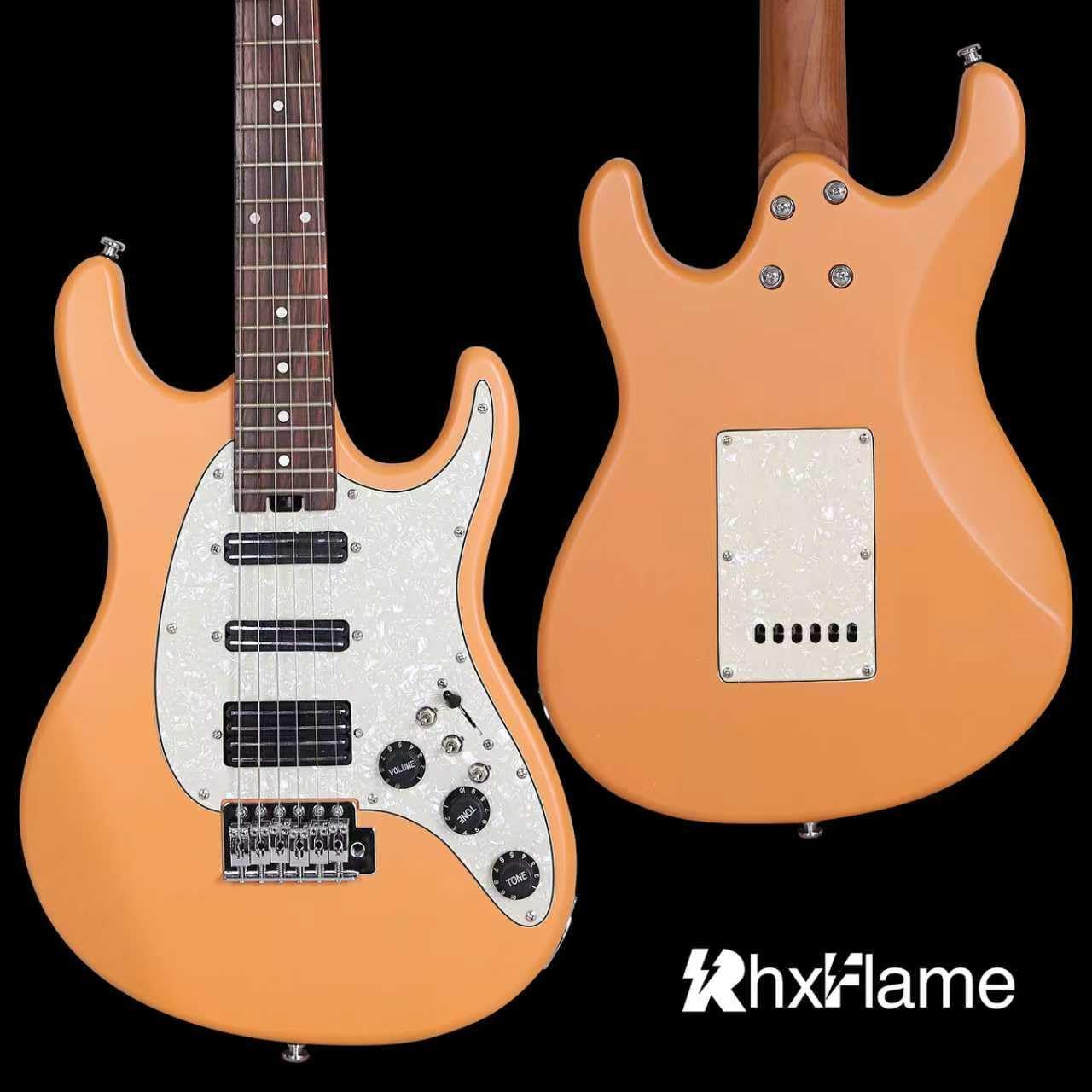 6 String Electric Guitar for Beginners & Intermediate with Coil Split Switches, White Pearl Pickguard, Roasted Maple Neck, SSH Pickups, Rotary Dial Truss Rod (Orange)