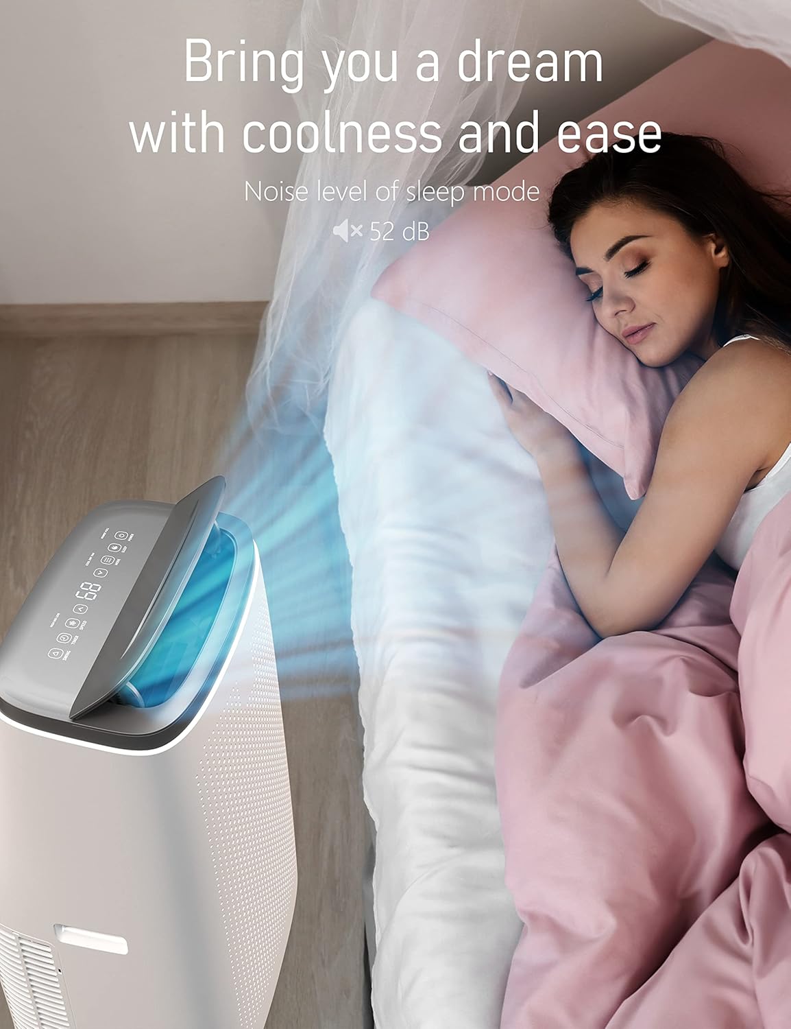 DEXSO Portable Air Conditioner 14,000 BTU, A/C for Rooms up to 750 Sq. Ft, Built-in Dehumidifier, Fan, and Sleep Mode, Includes Remote Control, Reusable Filter, and Window Kits