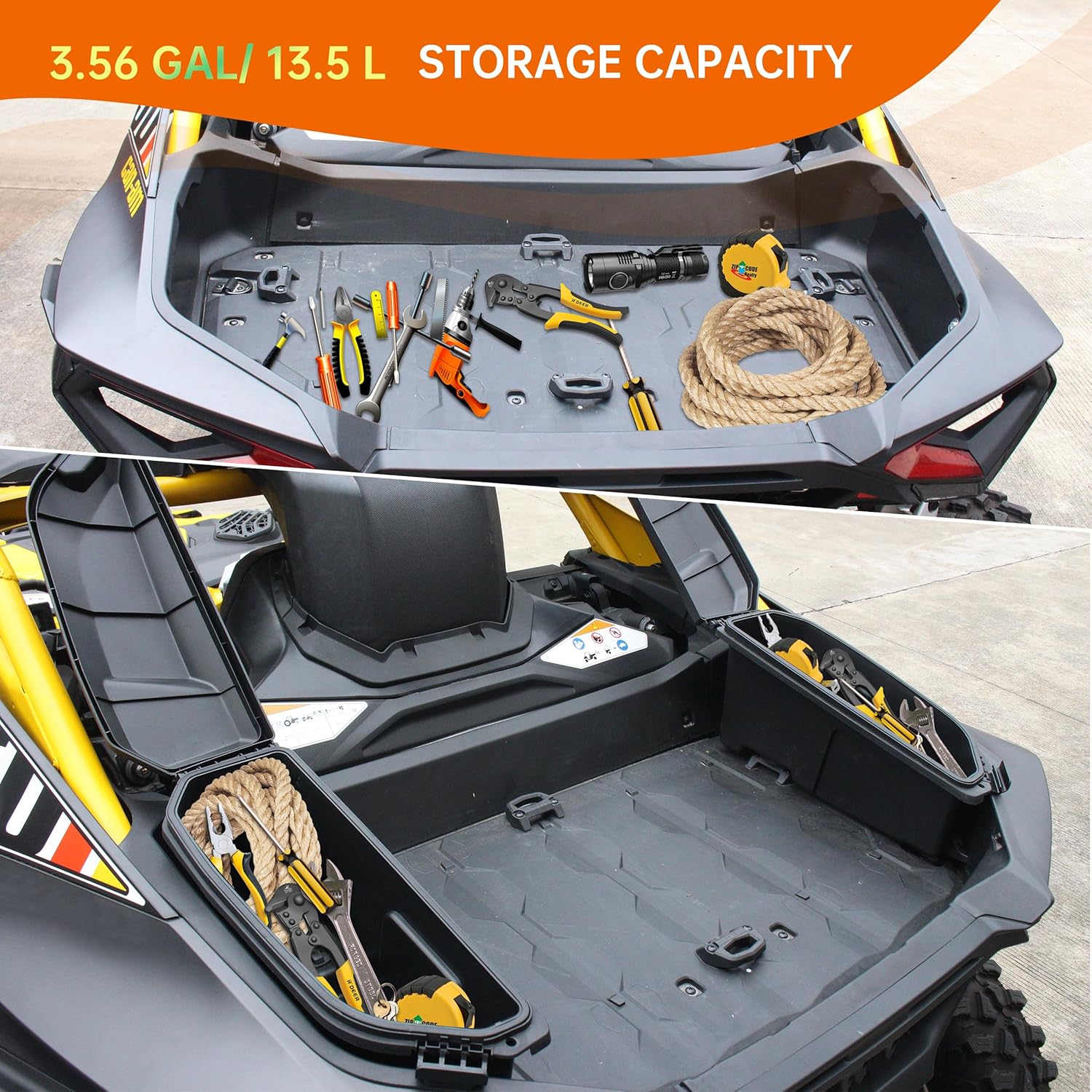 Rear Side Cargo Storage Boxes for Maverick R, 13.5L Waterproof Bed Tool Side Cargo Storage Boxes Compatible with Can Am Maverick R 2024+ Accessories Replace #715007372 (2PCS)