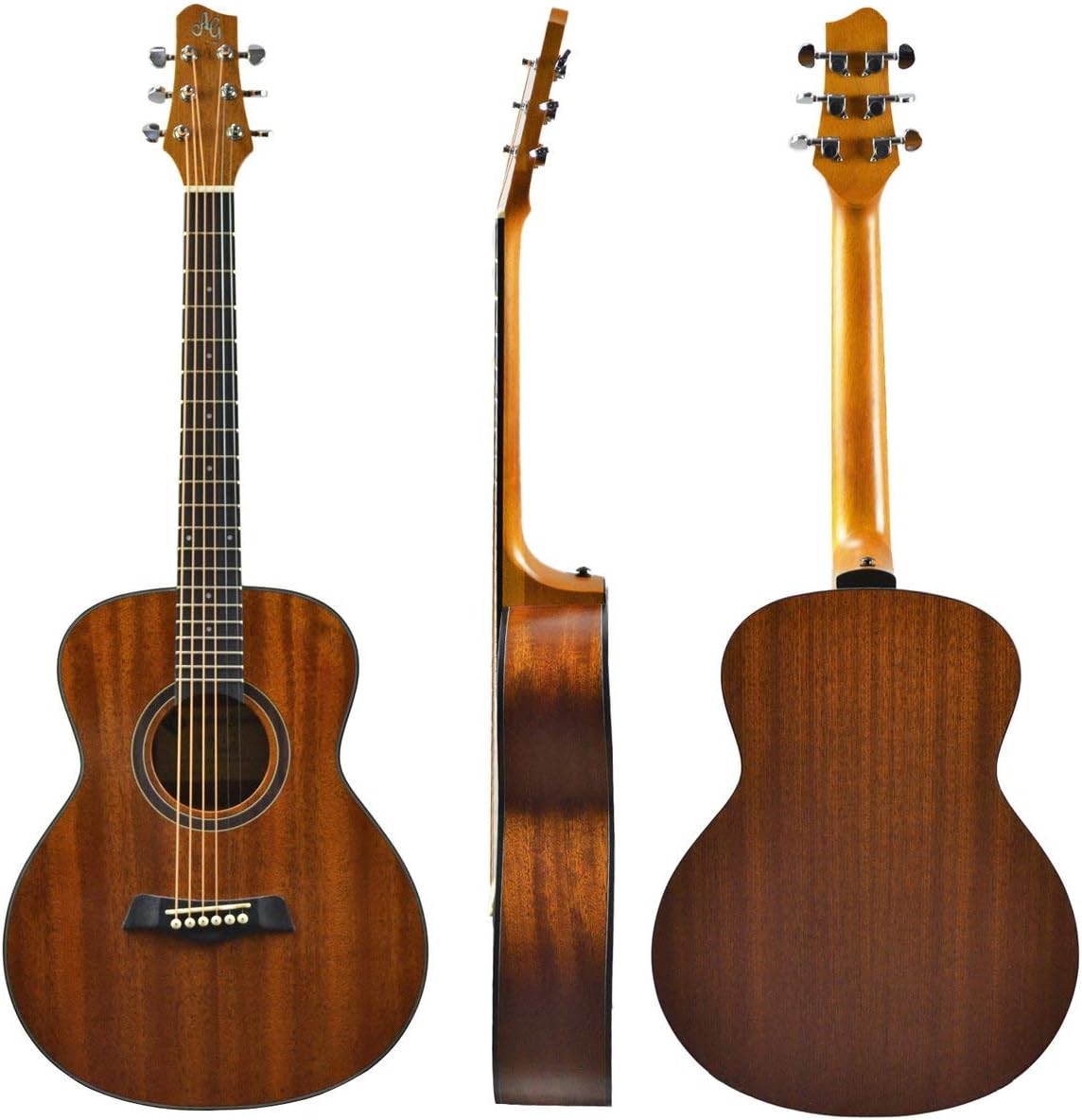 Antonio Giuliani (Clear) Acoustic Guitar Bundle - Mini Jumbo Short-Scale (DN-2P) - Dreadnought Travel Guitar with Case, Strap, Strings and Accessories