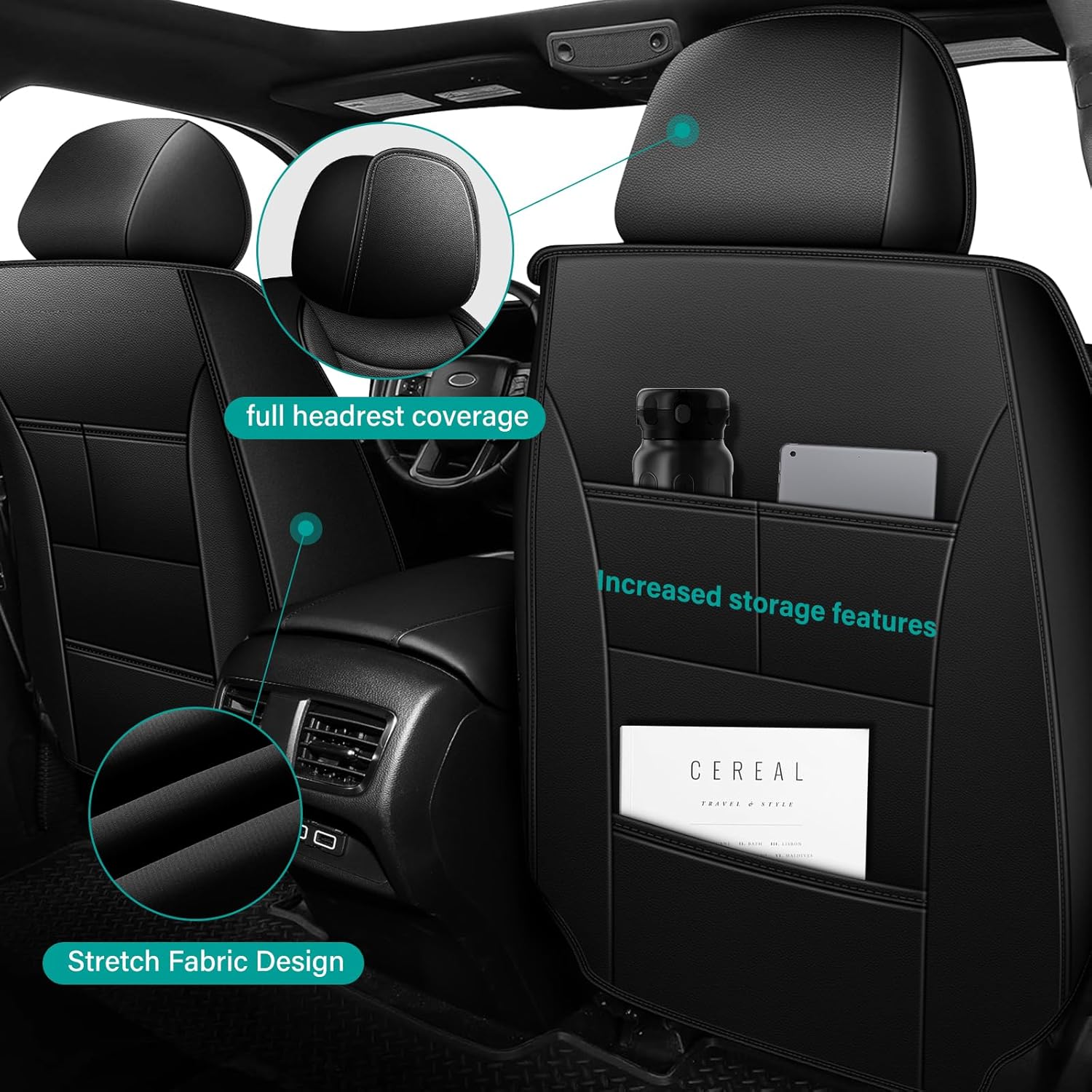 Car Seat Covers Full Set Fit for Acura RDX 2007-2018: Luxury Leather Automotive Seat Covers Car Seat Protector(5 Seat, Black)