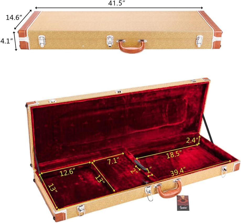 GLARRY Electric Guitar Hard Shell Case Portable Square Guitar Case Wooden 39-Inch With Neck & Bridge Padding