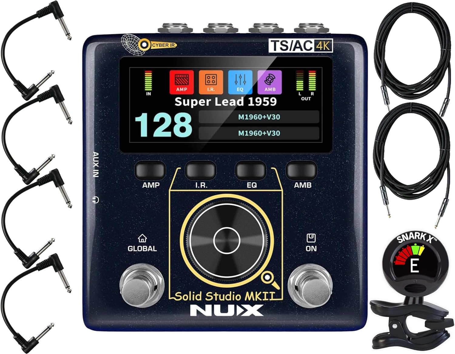 NUX Solid Studio MKII Preamp and IR Loader Pedal - Bundle with 2 Instrument Cables, 4 Patch Cables and Snark-X Tuner