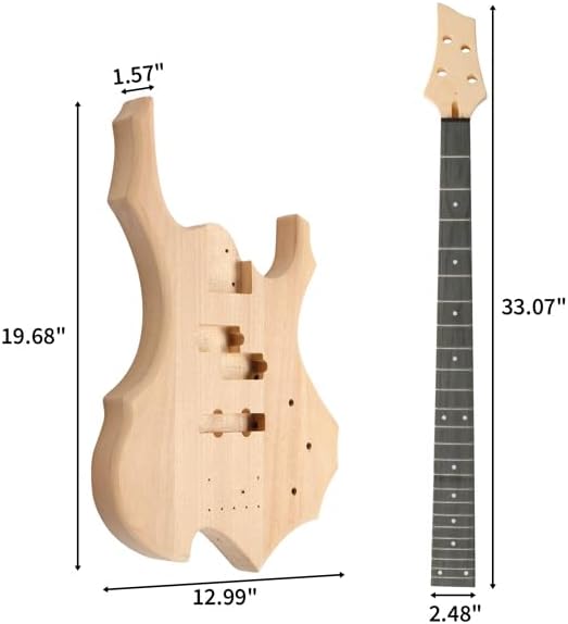 DIY Electric Bass Guitar Kit with Mahogany Body, Ebony Fingerboard and Maple Neck, All Components Included to Build Your Own Electric Guitar