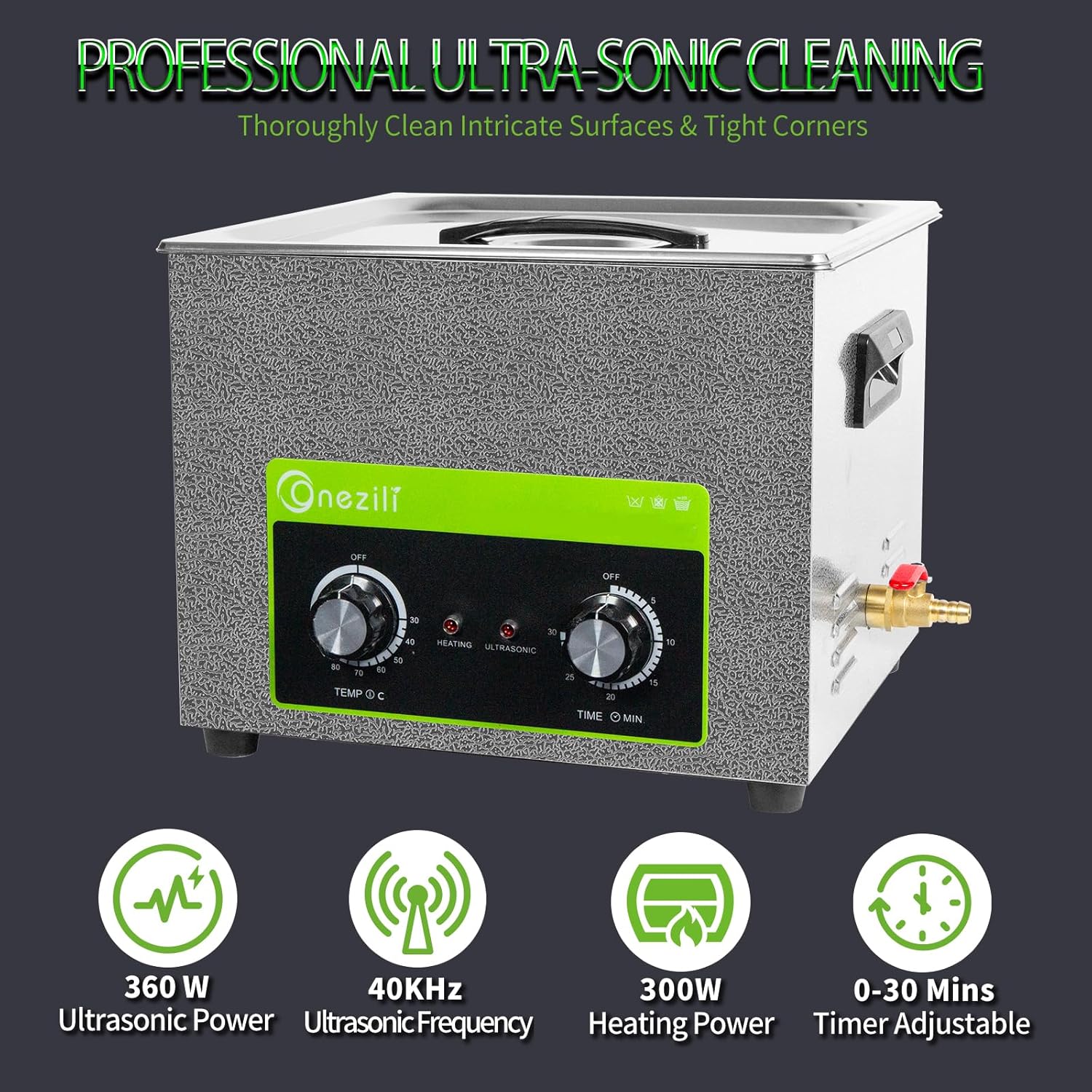 ONEZILI Ultrasonic Cleaning Machine 15L, Upgraded 360W High Power Sonic Parts Cleaner Machine with Industrial Transducers with Timer and Heater for Cleaning Carburetor Brass Parts Jewelry Watches