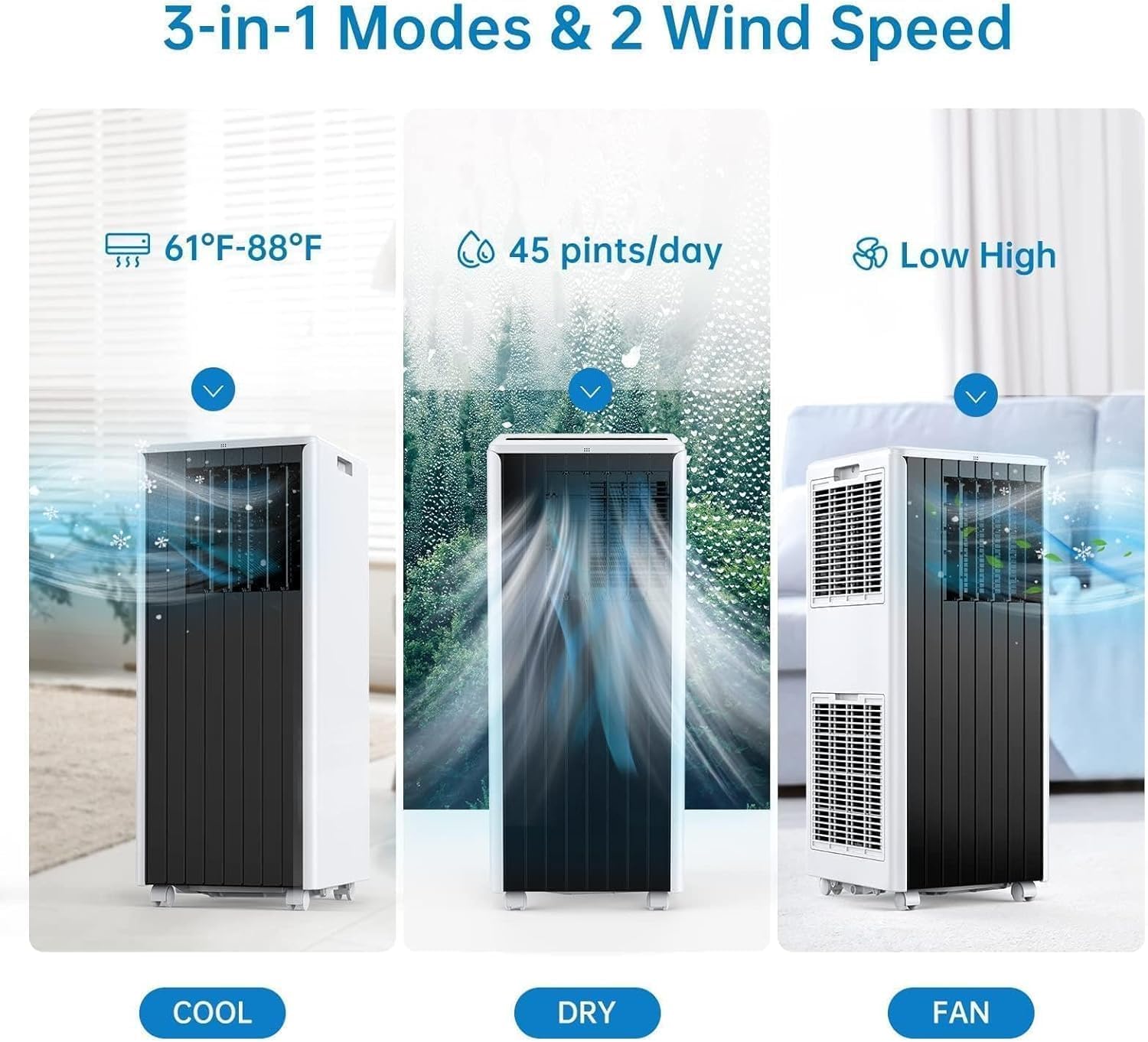 8000 BTU Portable Air Conditioner for Room up to 350 Sq.Ft - 3-in-1 AC Unit with Dehumidifier & Fan Mode, Features Quiet Operation, 24H Timer, Sleep Mode, Remote Control & Easy Install Window Kit