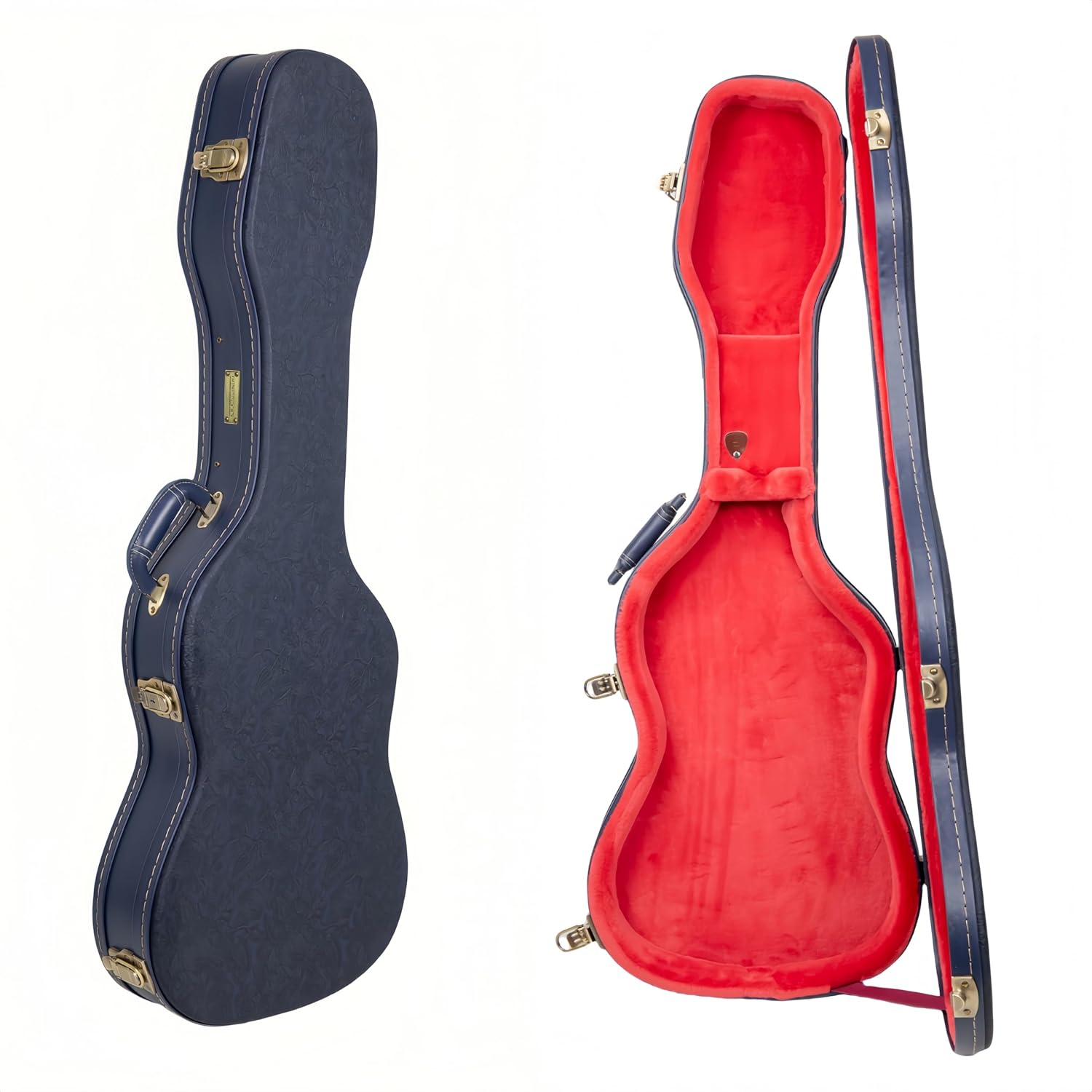 Crossrock Relief Series Electric Guitar Case for Telecaster & Stratocaster Style | Carved Ocean Blue Finish, Deep Scarlett Velvet Interior, Lock (CRW630STOB)