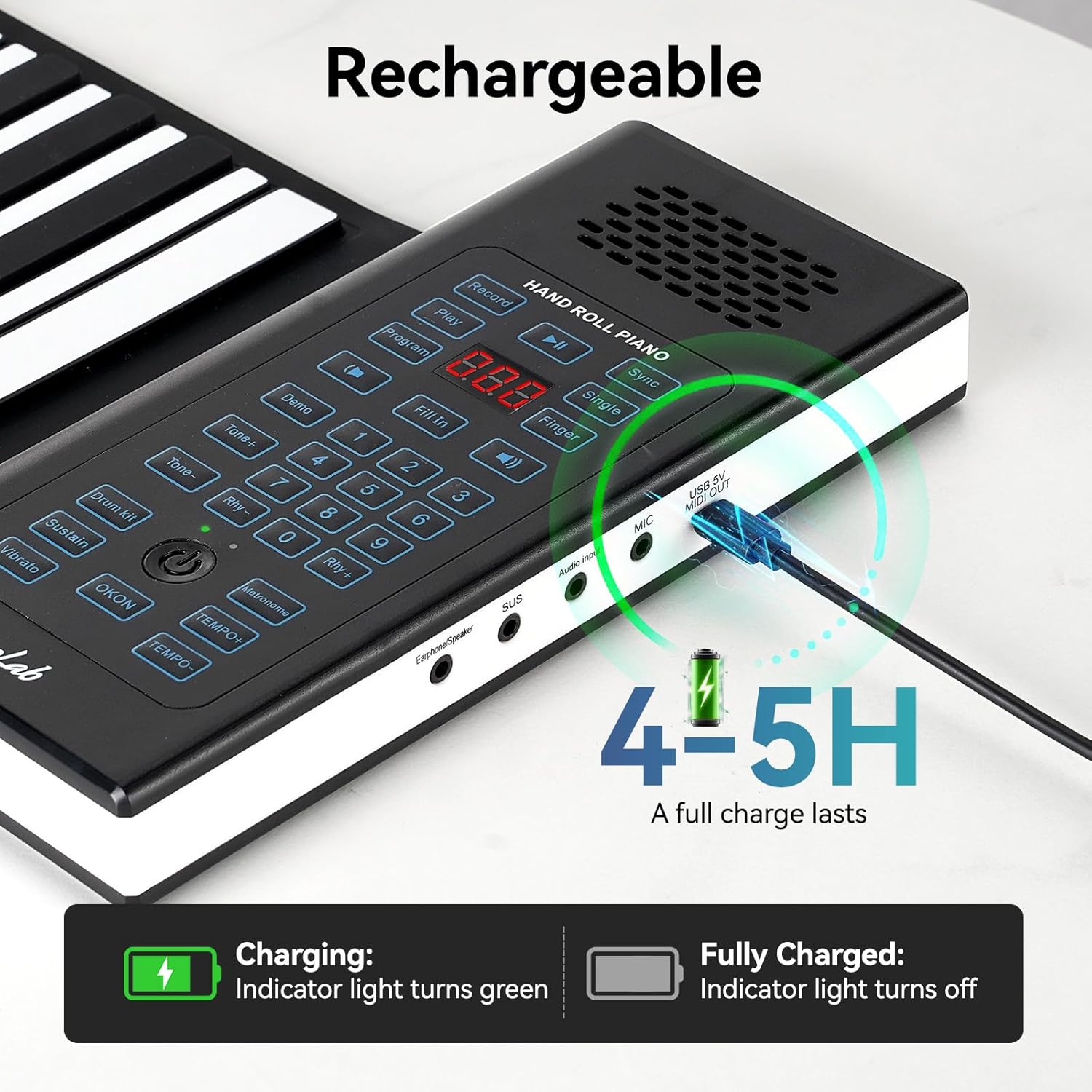 88 Keys Roll Up Keyboard Piano, Portable Electric Foldable Piano with Sustain Pedal, 20 Songs, 128 Tones, 128 Rhythms, Rechargeable & Wireless BT, Music Gift for Beginners (with LED Display)