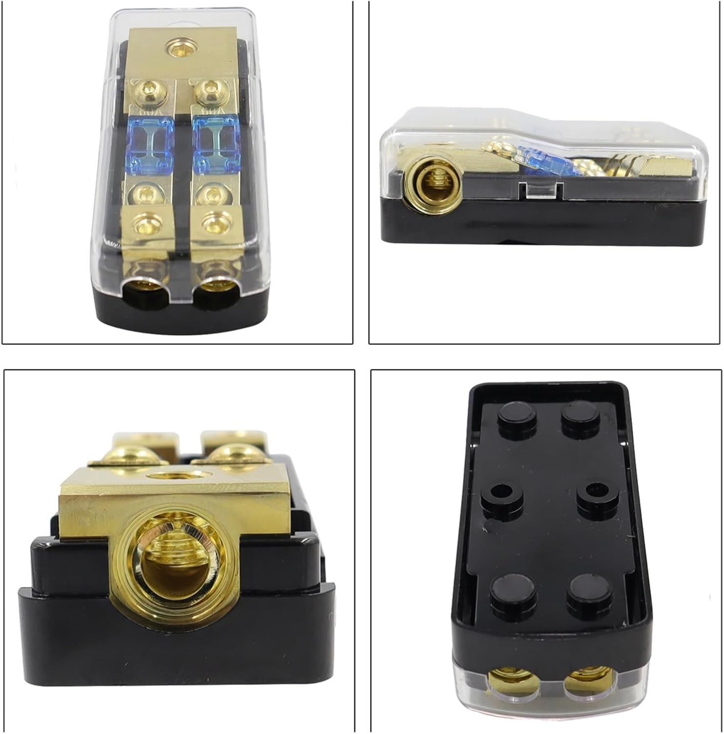 2/3/4 Way ANL Fuse Holder, Copper 0/2/4 Gauge to 4/6/8 60 Amp Distribution Block for Car Stereo Amplifier(3 Way)