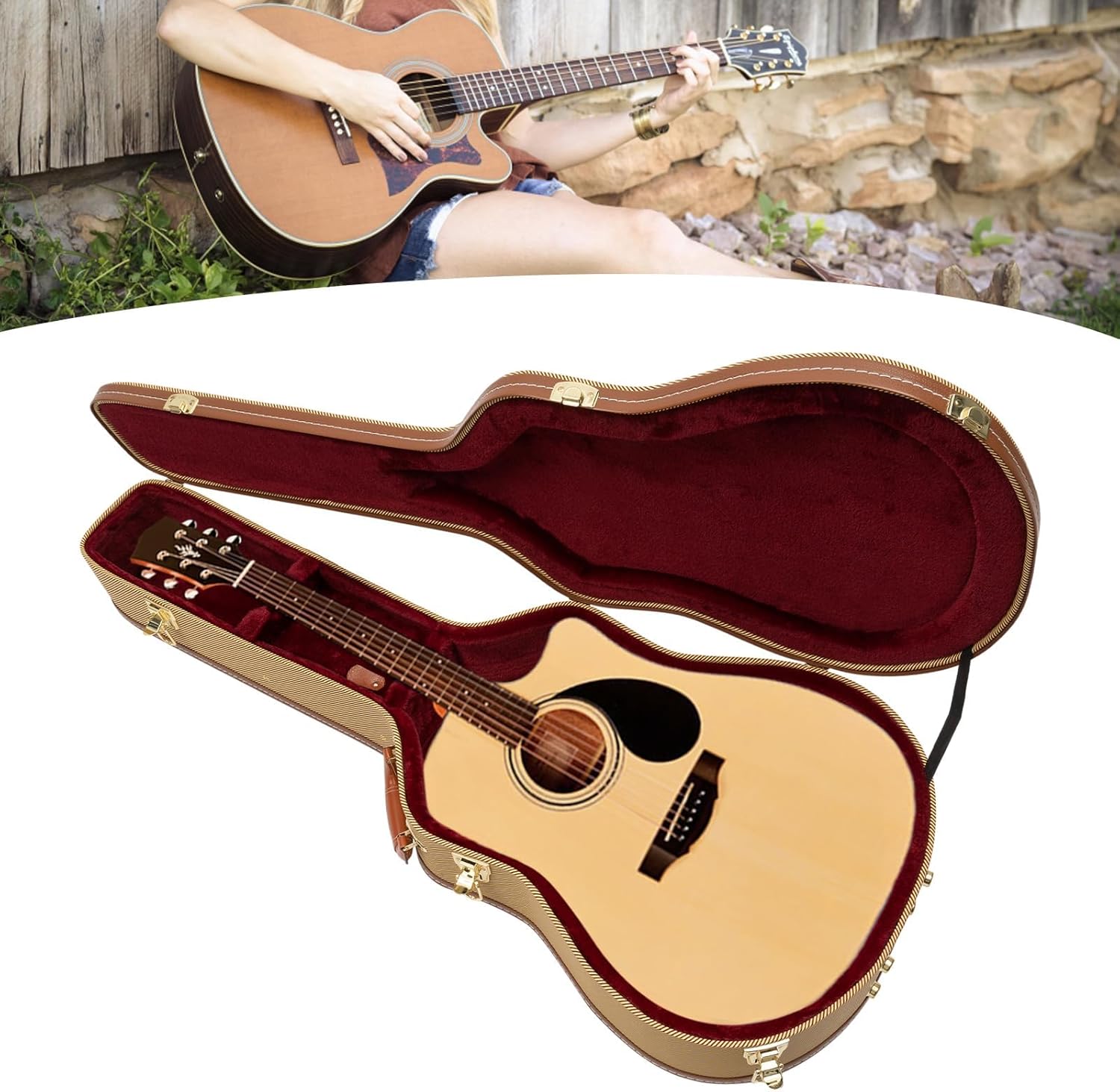 Wooden Guitar Case, Electric Guitar Hard Case,Wood Case for Les Paul Electric Guitars,Electric Guitar Wooden Hard Shell Lockable,Sponge Lining, Iron Latches, Suitable for 41