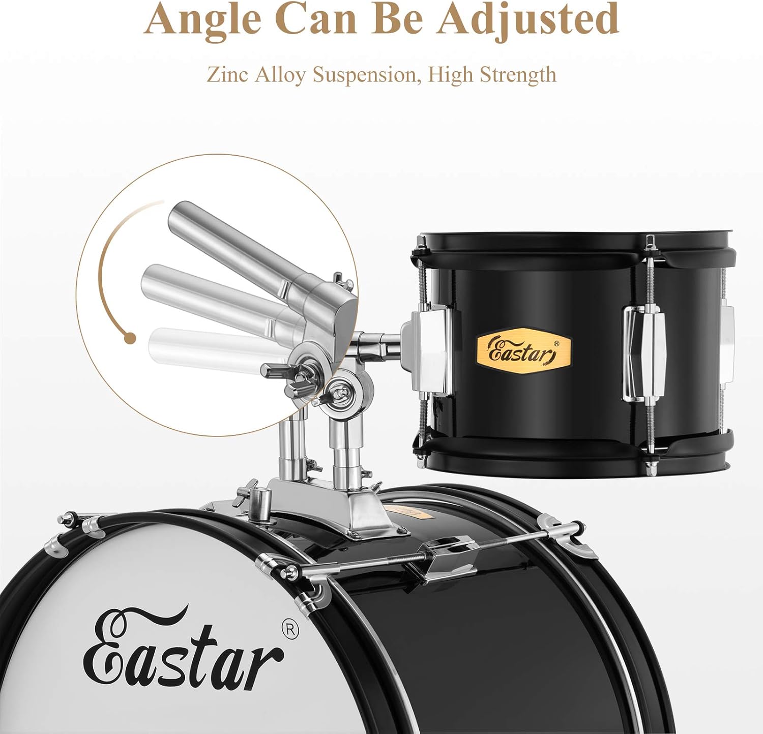 Drum Set Eastar 16 inch 5-Piece, Junior Drum Kit for Beginners Kids Teenagers with Adjustable Throne and Cymbal, Pedal & Drumsticks, Metallic Black (EDS-350MBK)