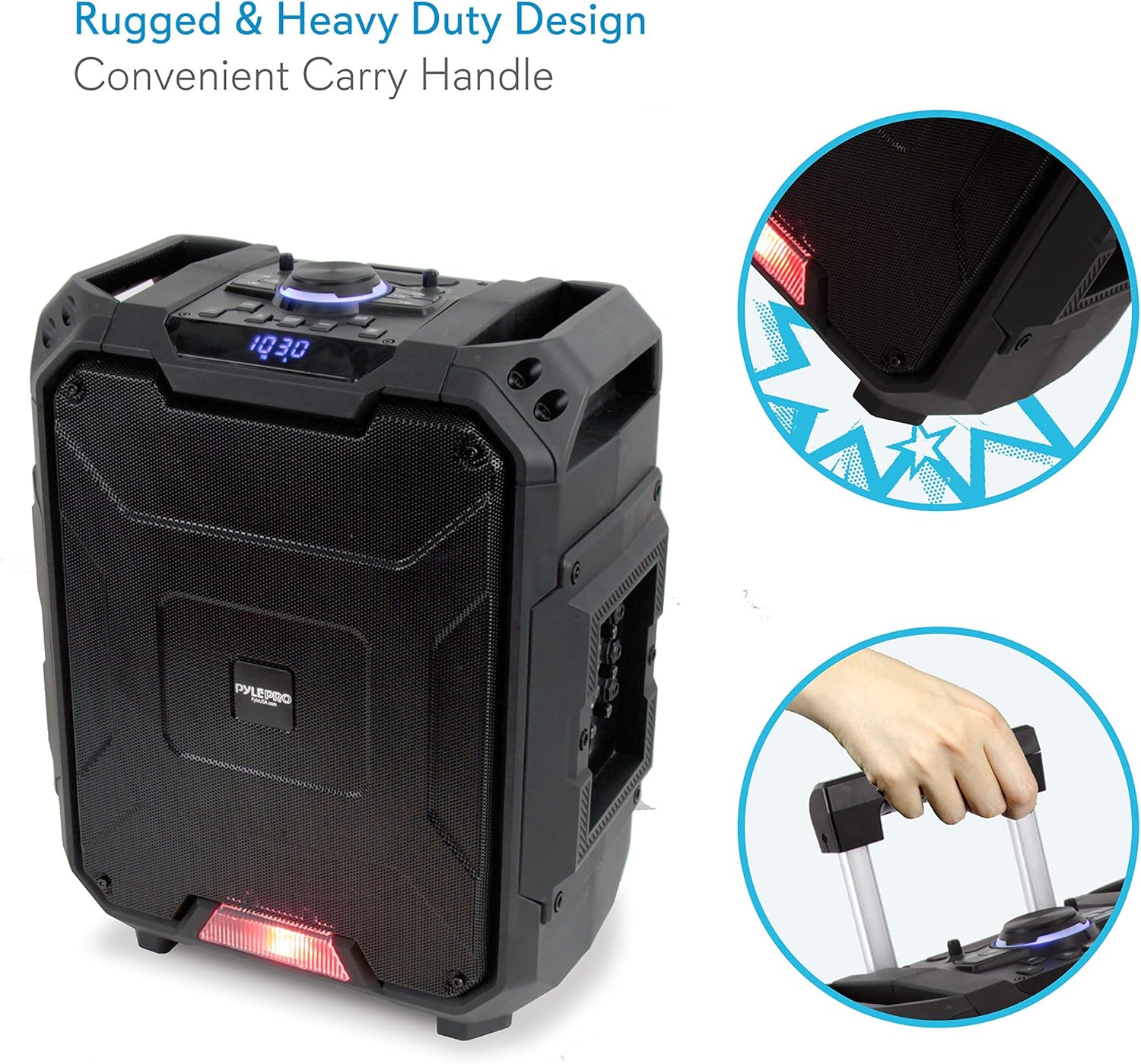 Pyle Portable Active PA Speaker System - 700W Wireless Bluetooth Compatible Battery Powered Rechargeable Sound Speaker Karaoke Microphone Set w/ MP3 USB FM Radio AUX, DJ LED Lights - PWMDJ88BT.5